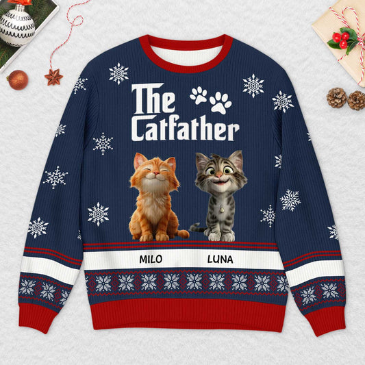 5782WUS2 custom cat gifts for humans the catfather ugly christmas sweater 5782WKFCD