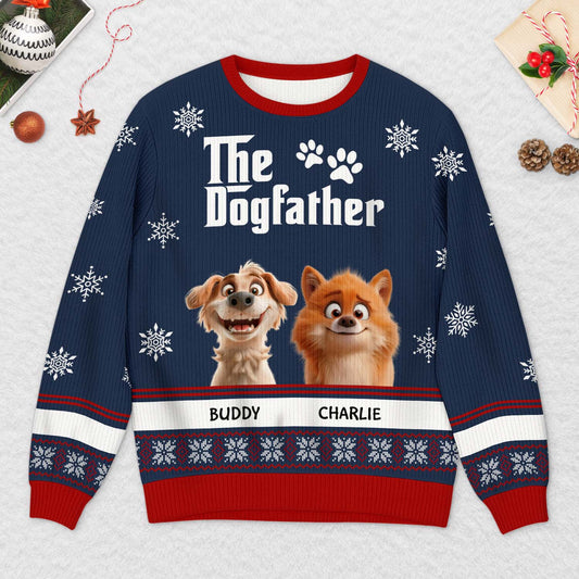 5782WUS2 custom dog gifts for humans the dogfather ugly christmas sweater 5782WKFCC