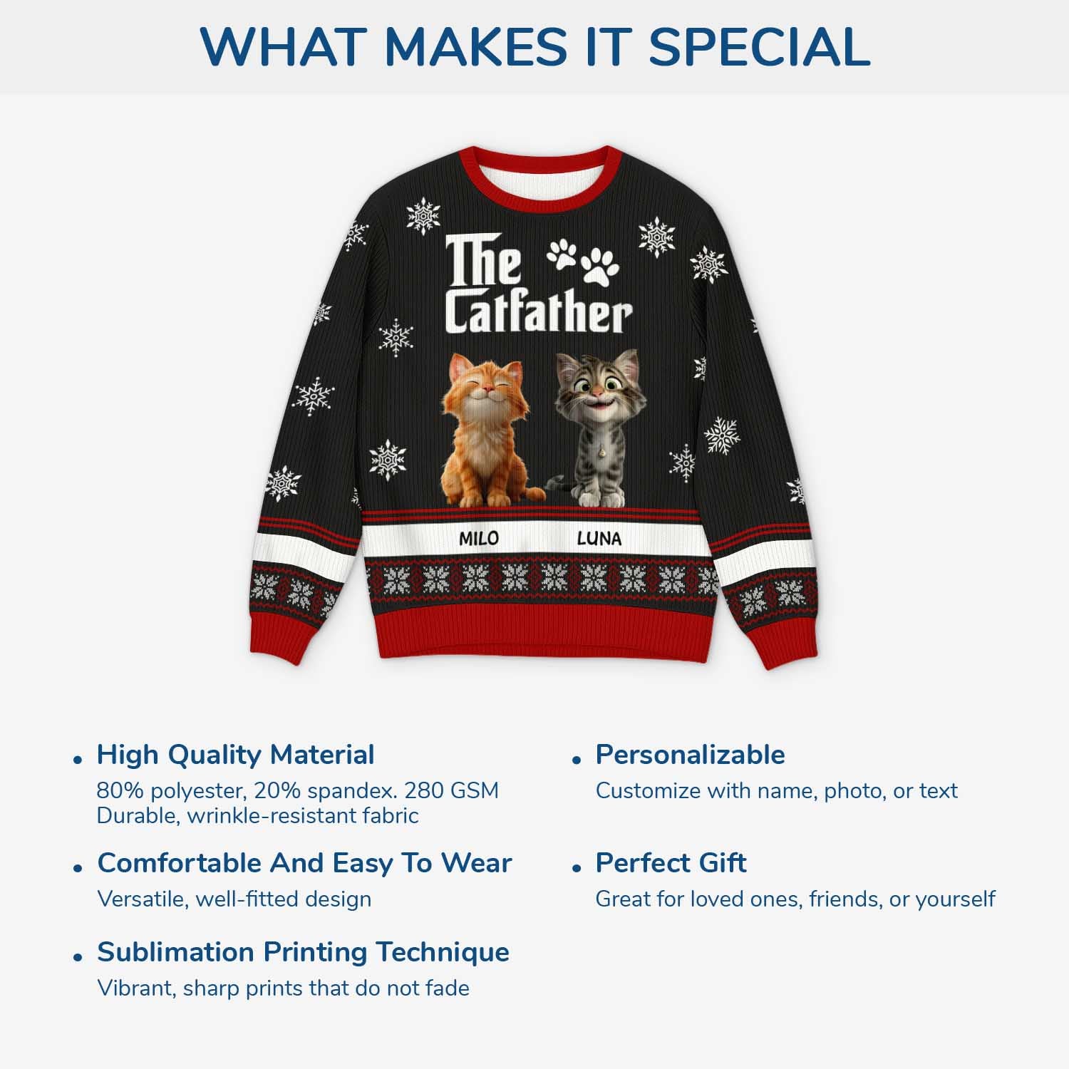 5782WUS5 custom cat gifts for humans the catfather ugly christmas sweater 5782WKFCD