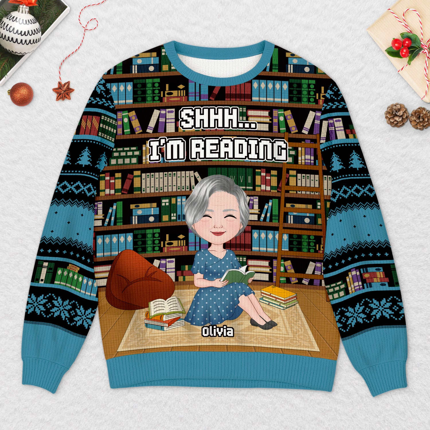 5788WUS2 personalized ugly christmas sweater women gifts for book lovers 5788W3QMA