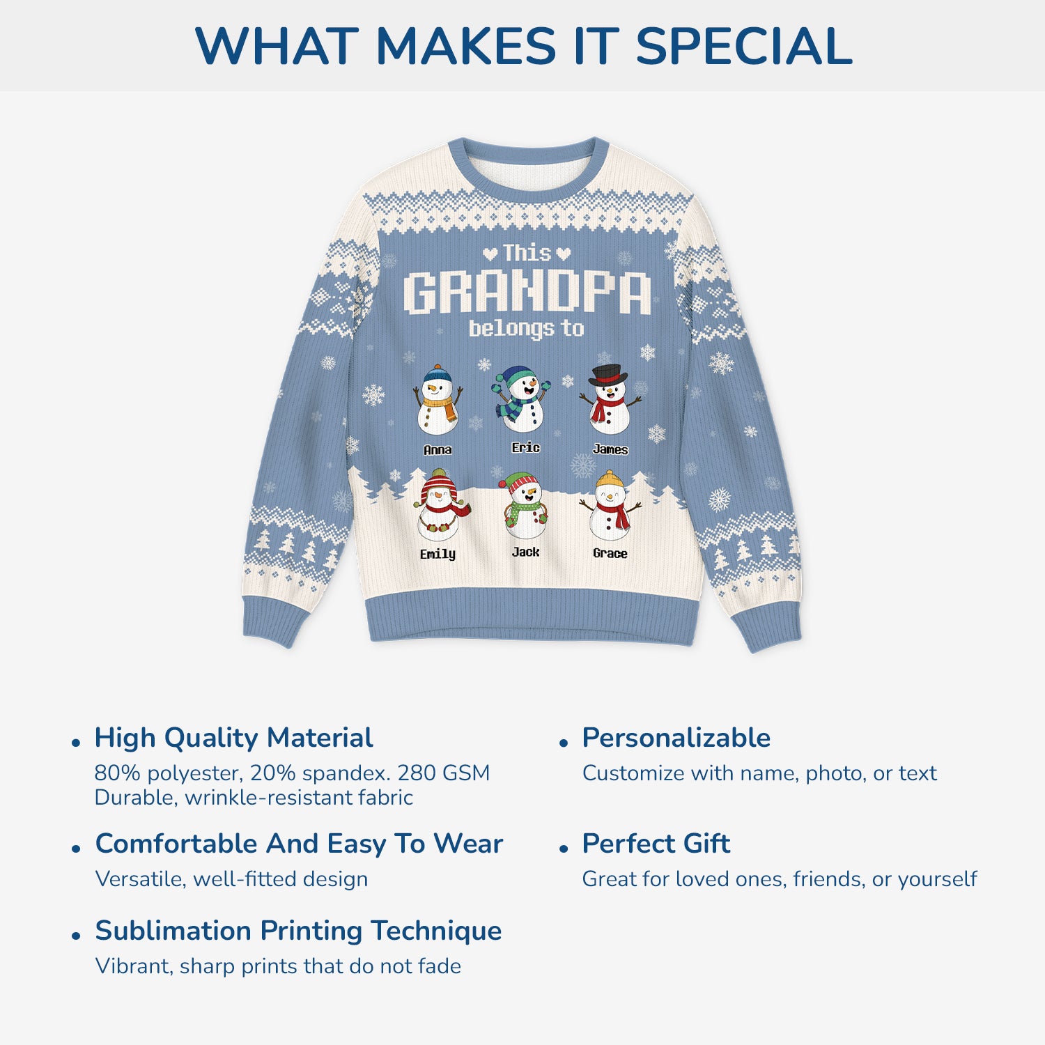 5791WUS5 custom gifts for grandpa grandma ugly christmas sweater snowman 5791WKZNB