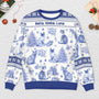 5799WUS2 personalized cat gifts blue toile ugly christmas sweater 5799WTMMD