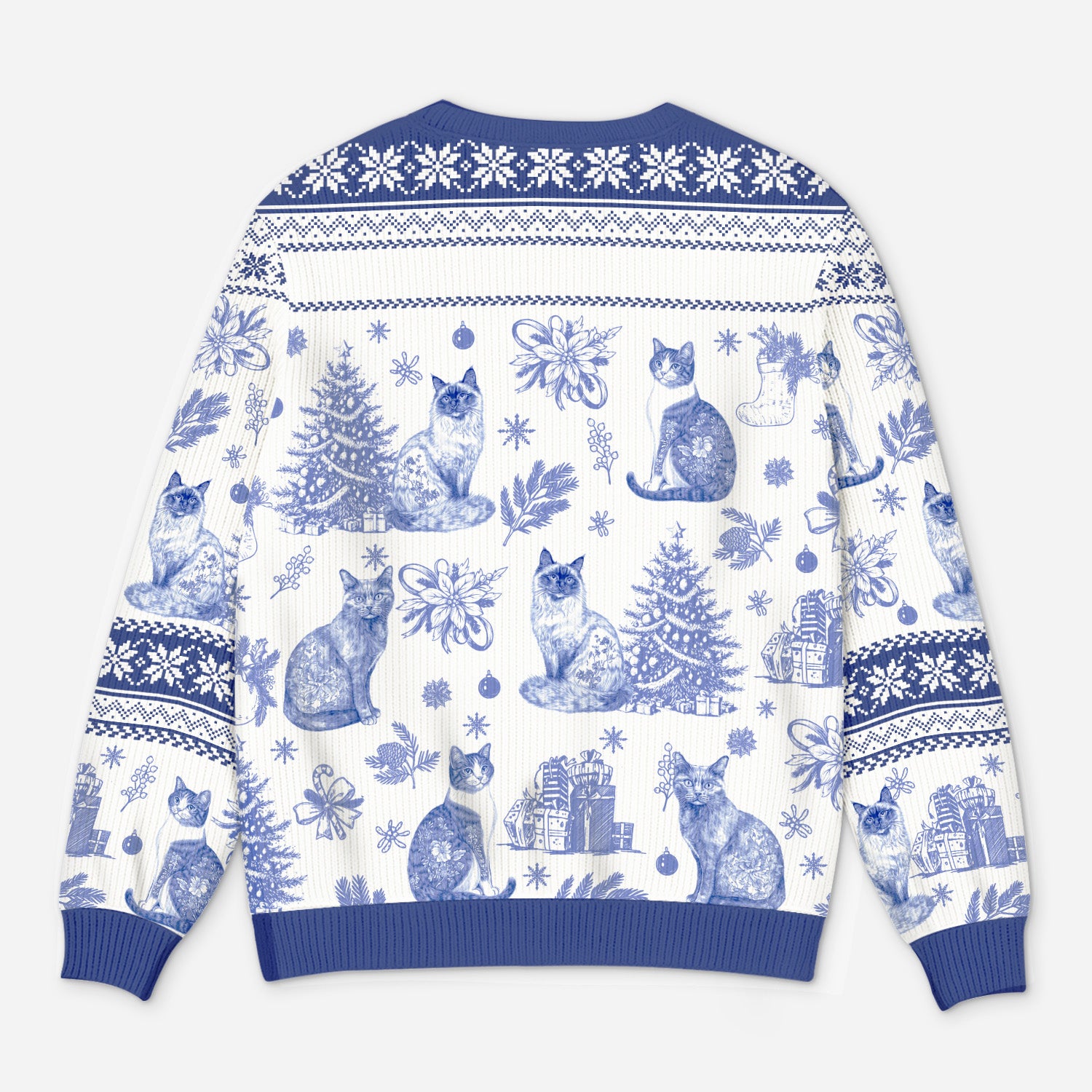 5799WUS3 personalized cat gifts blue toile ugly christmas sweater 5799WTMMD