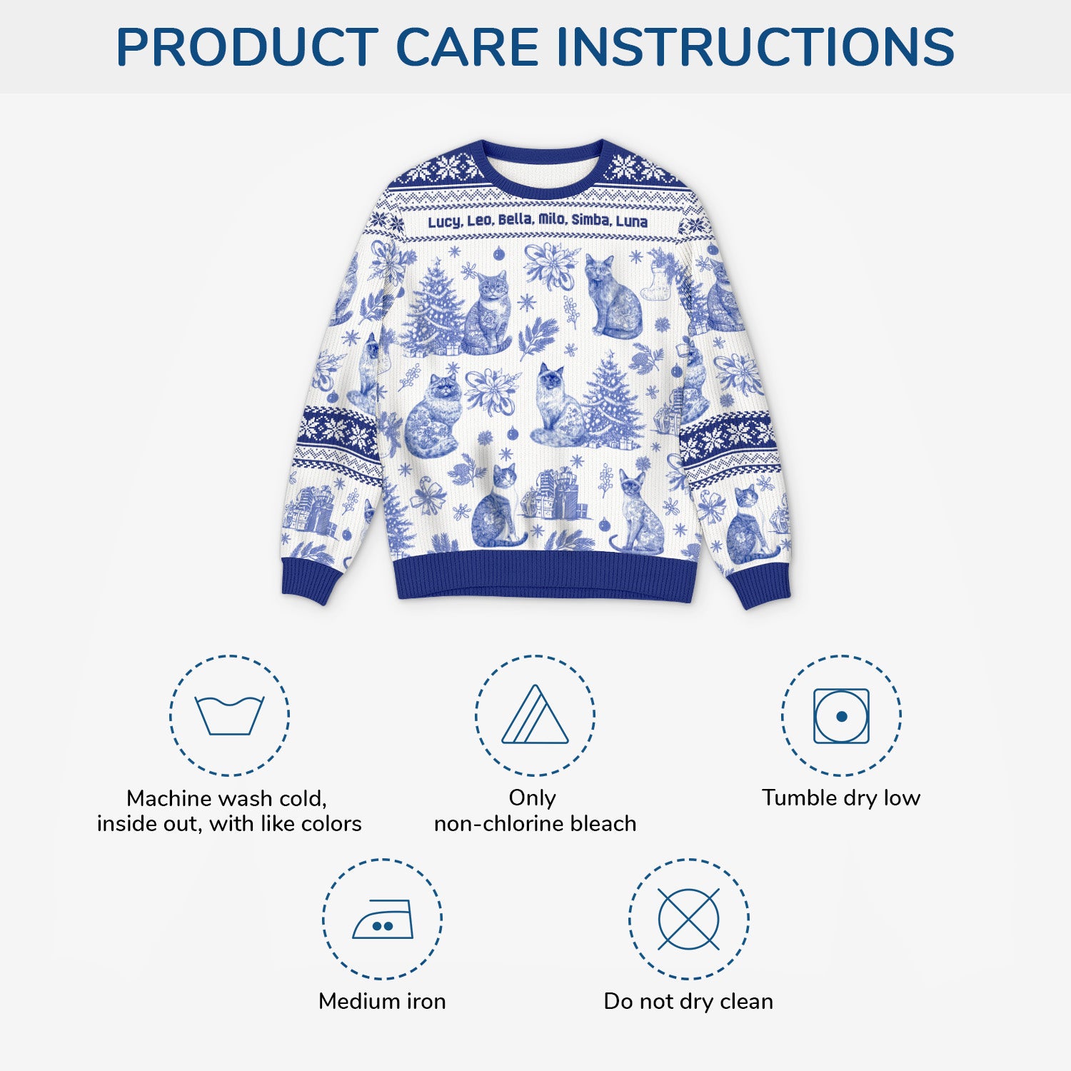 5799WUS4 personalized cat gifts blue toile ugly christmas sweater 5799WTMMD