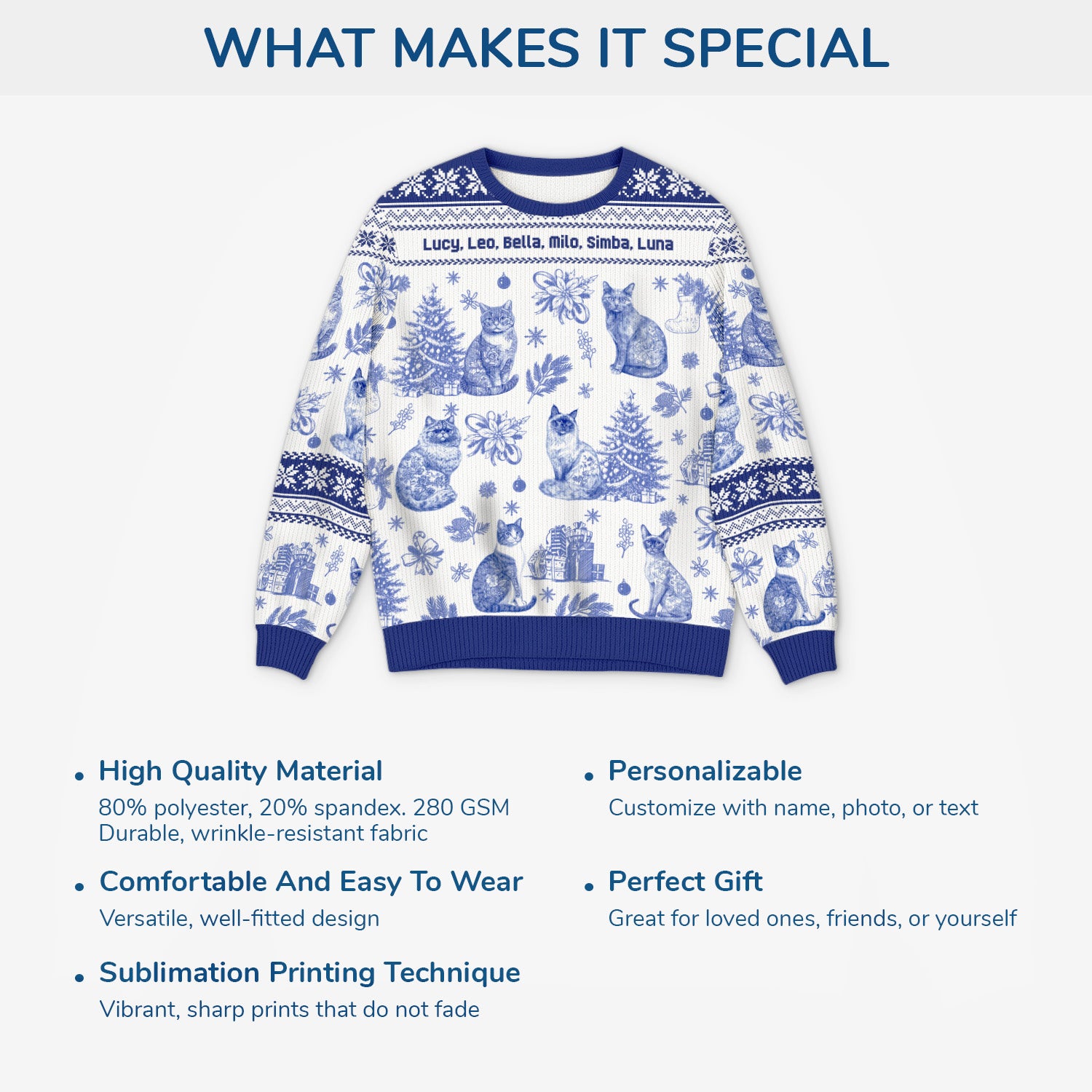 5799WUS5 personalized cat gifts blue toile ugly christmas sweater 5799WTMMD