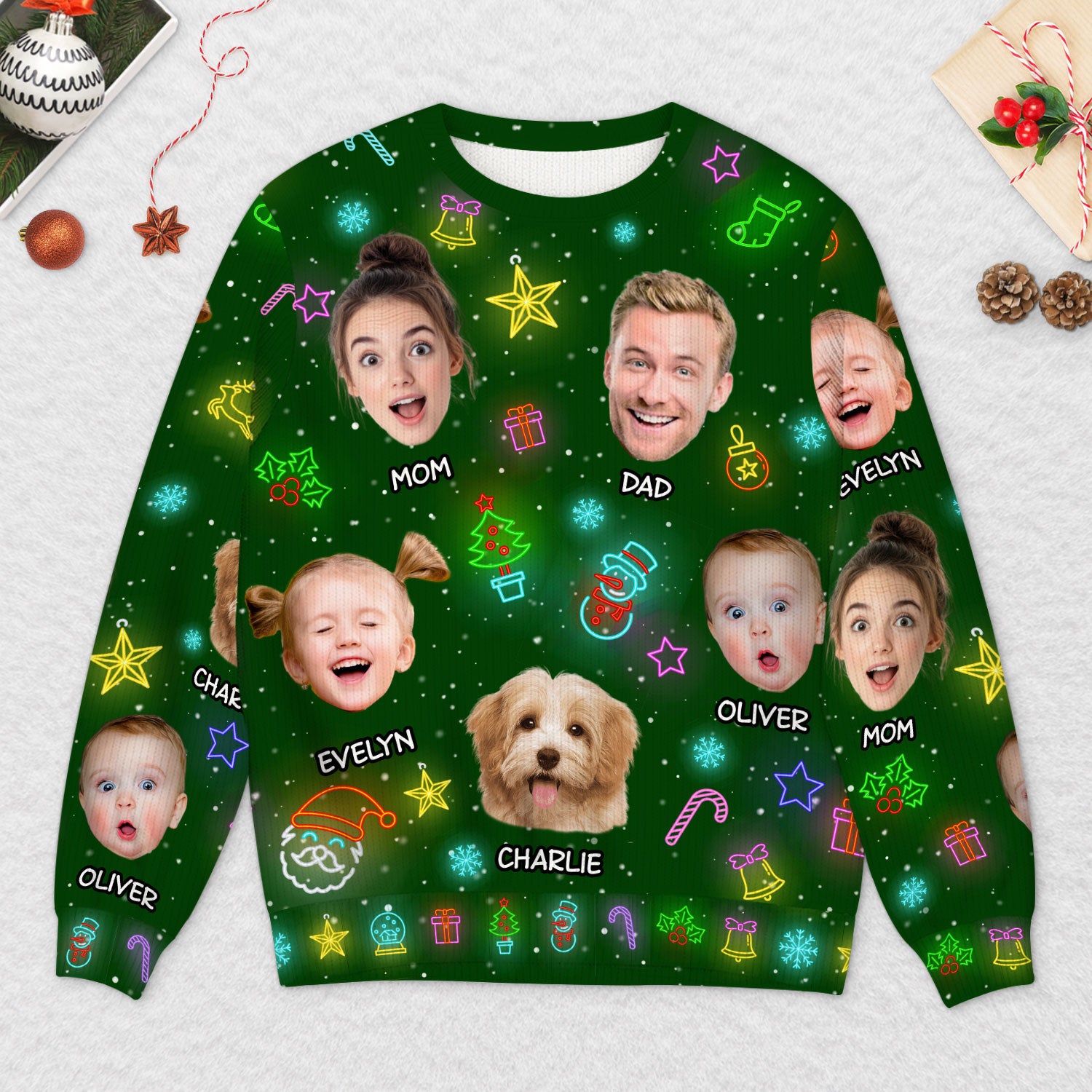 5801WUS2 custom family gifts funny ugly christmas sweater with faces 5801WTUAI