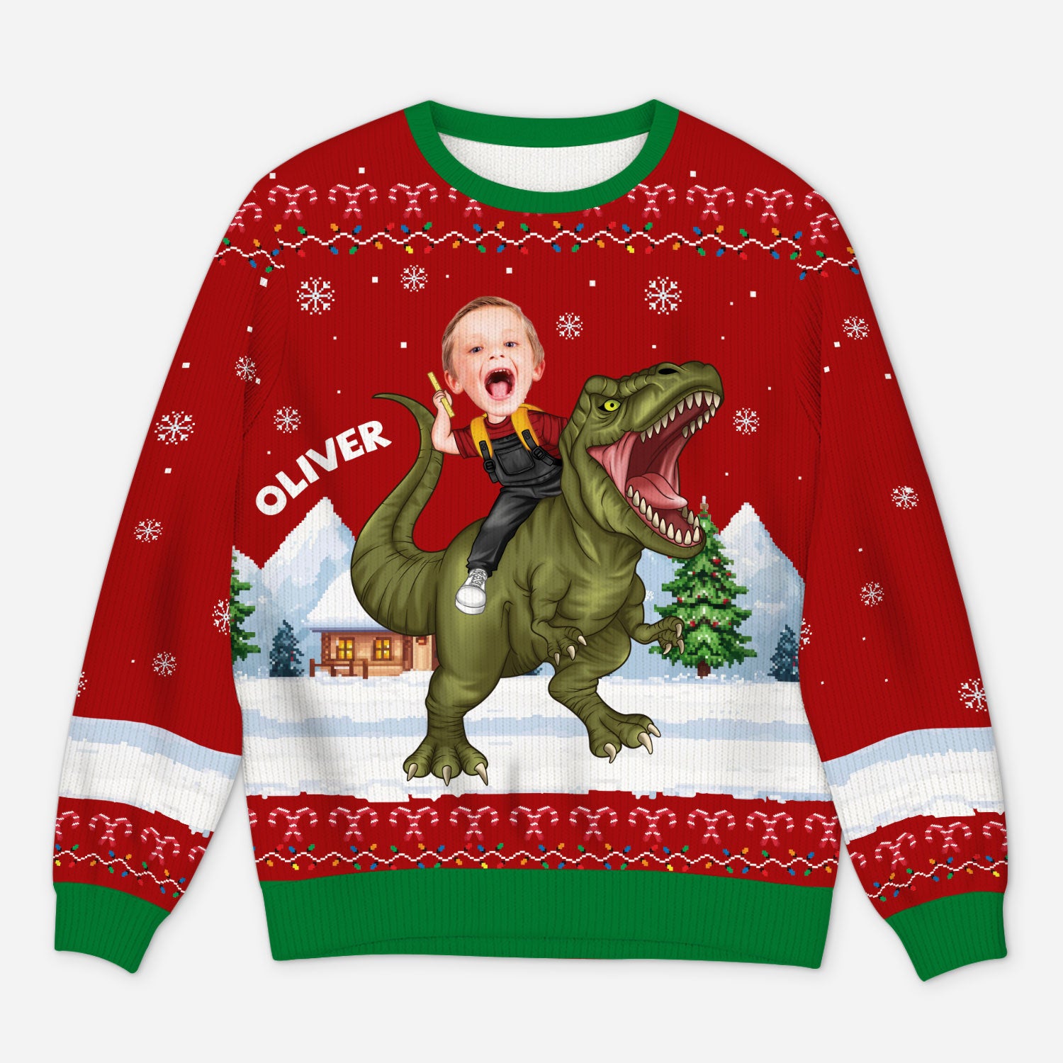 5806WUS1 dinosaur ugly christmas sweater with photo custom gifts for kids 5806WTZAK