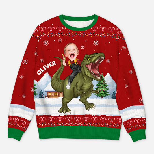 5806WUS1 dinosaur ugly christmas sweater with photo custom gifts for kids 5806WTZAK