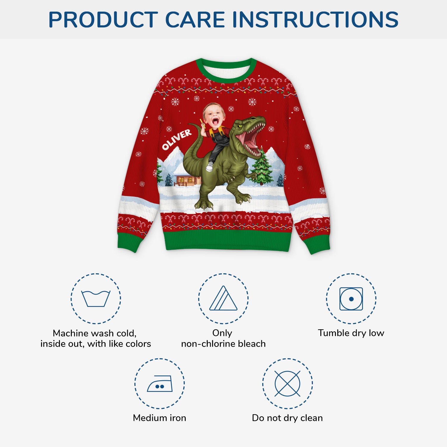 5806WUS4 dinosaur ugly christmas sweater with photo custom gifts for kids 5806WTZAK