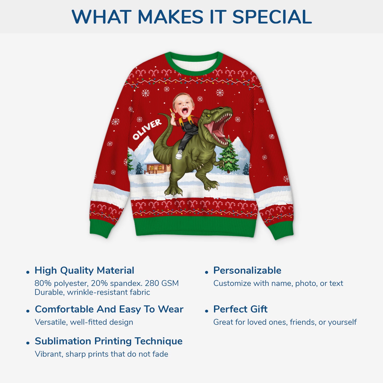 5806WUS5 dinosaur ugly christmas sweater with photo custom gifts for kids 5806WTZAK
