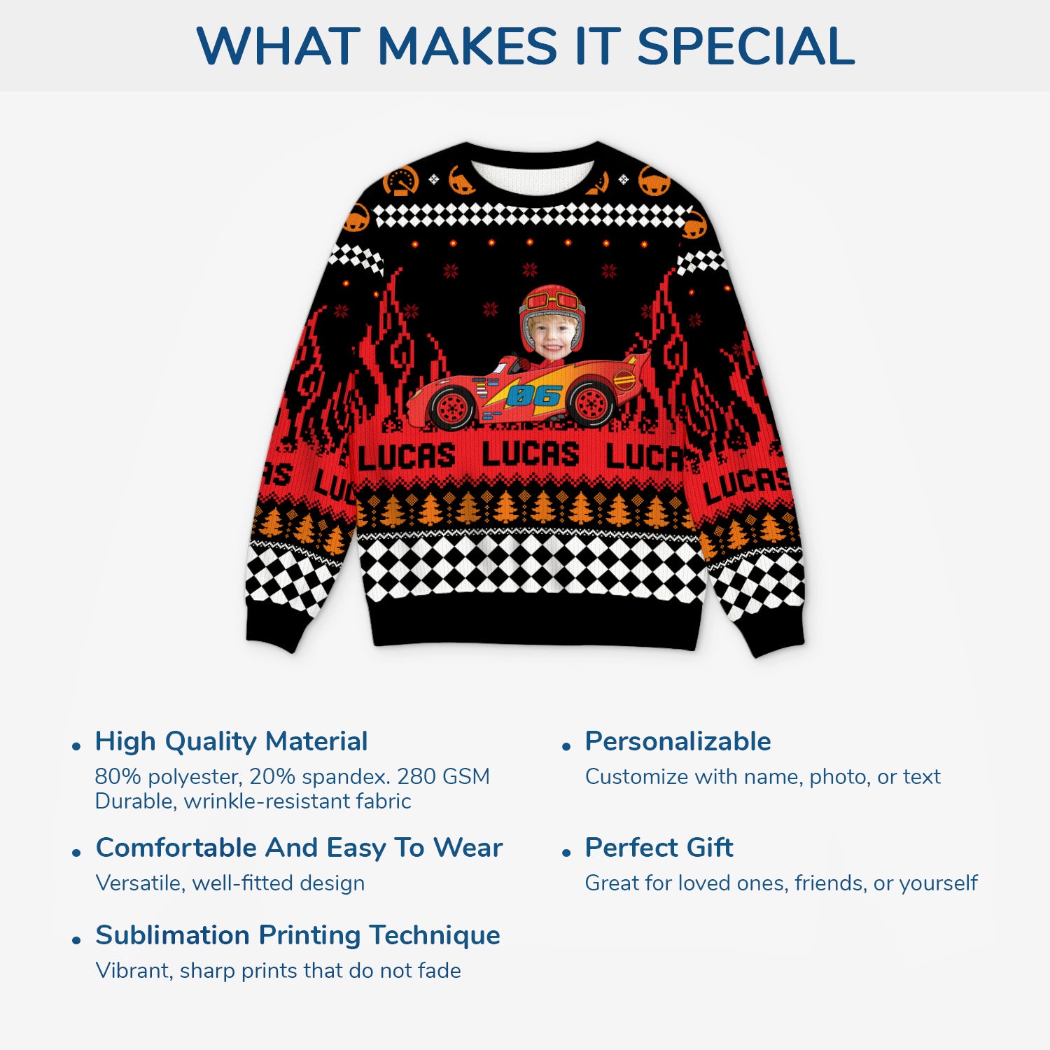 5847WUS5 car ugly christmas sweater_ wth face personalized gifts for kids 5847WTQMK