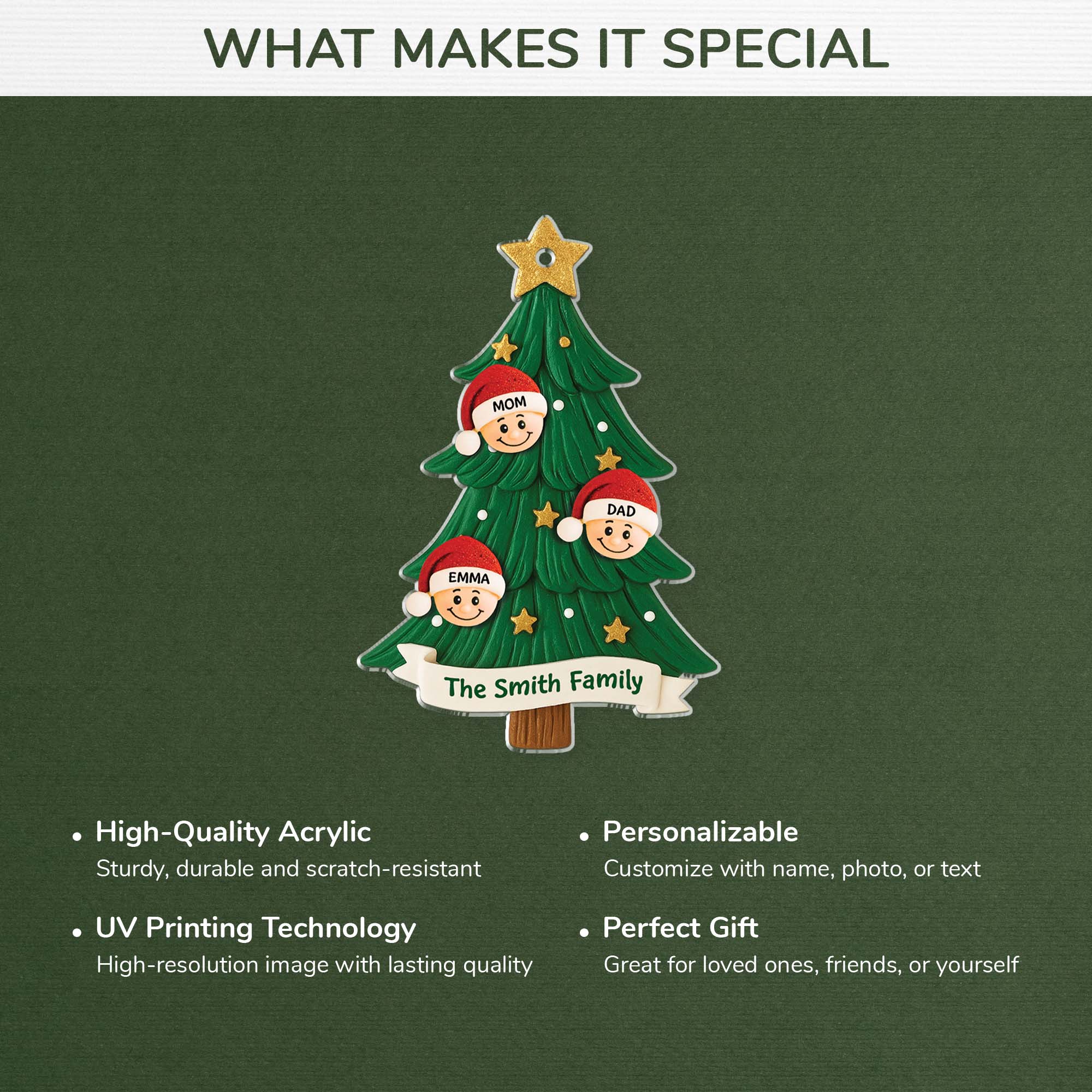5848OUS4 3d printing effect personalized family name gifts acrylic christmas tree ornaments 5848OKMTI