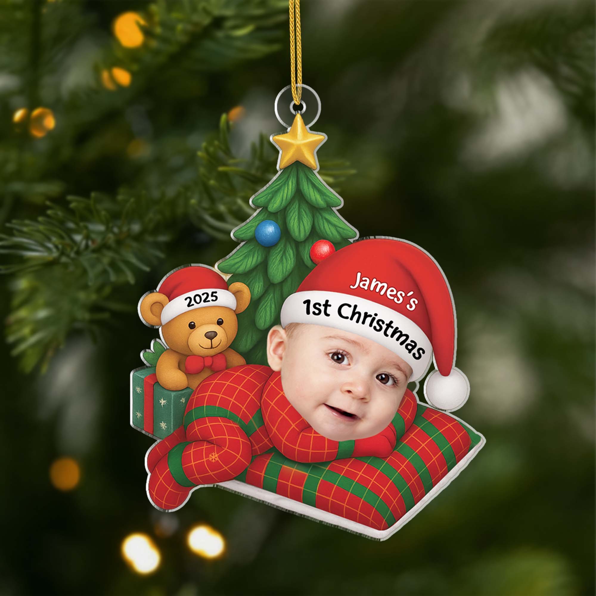 5853OUS1 3d printing effect custom acrylic baby first christmas ornament with photo 5853O8LTK
