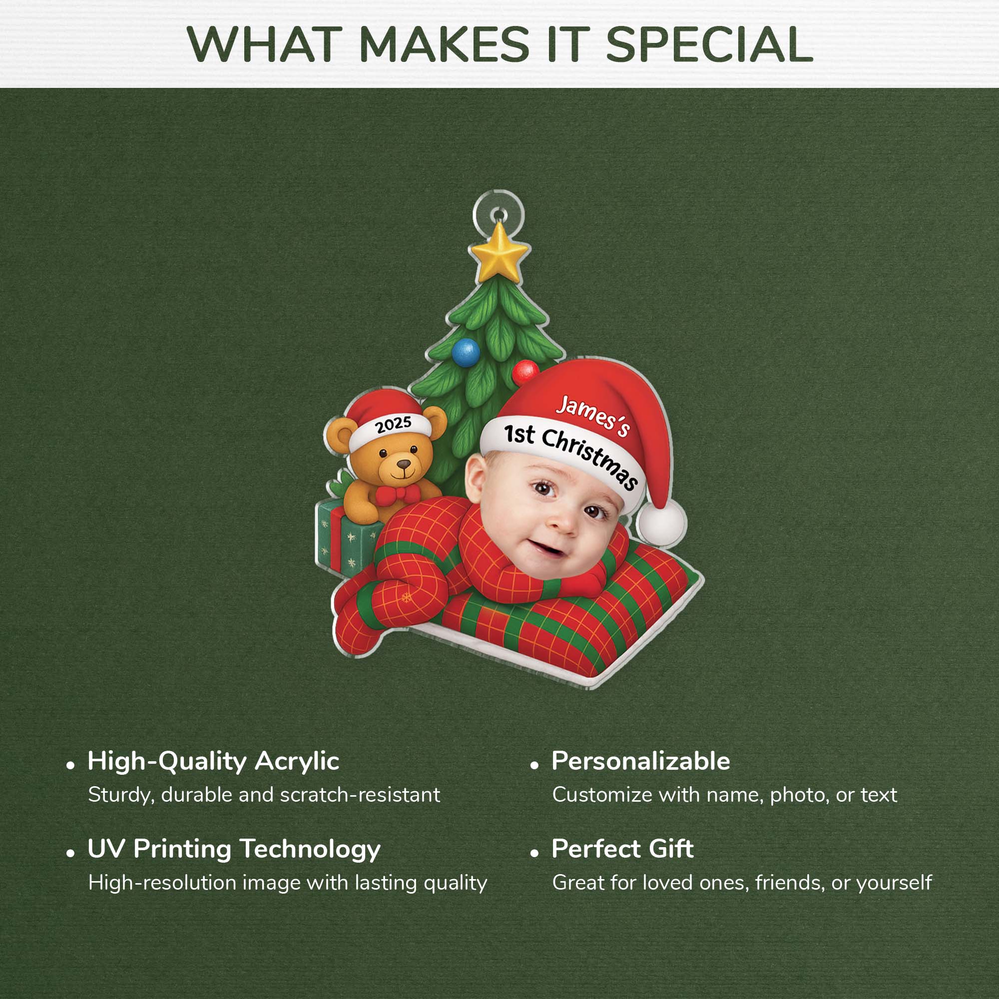 5853OUS4 3d printing effect custom acrylic baby first christmas ornament with photo 5853O8LTK