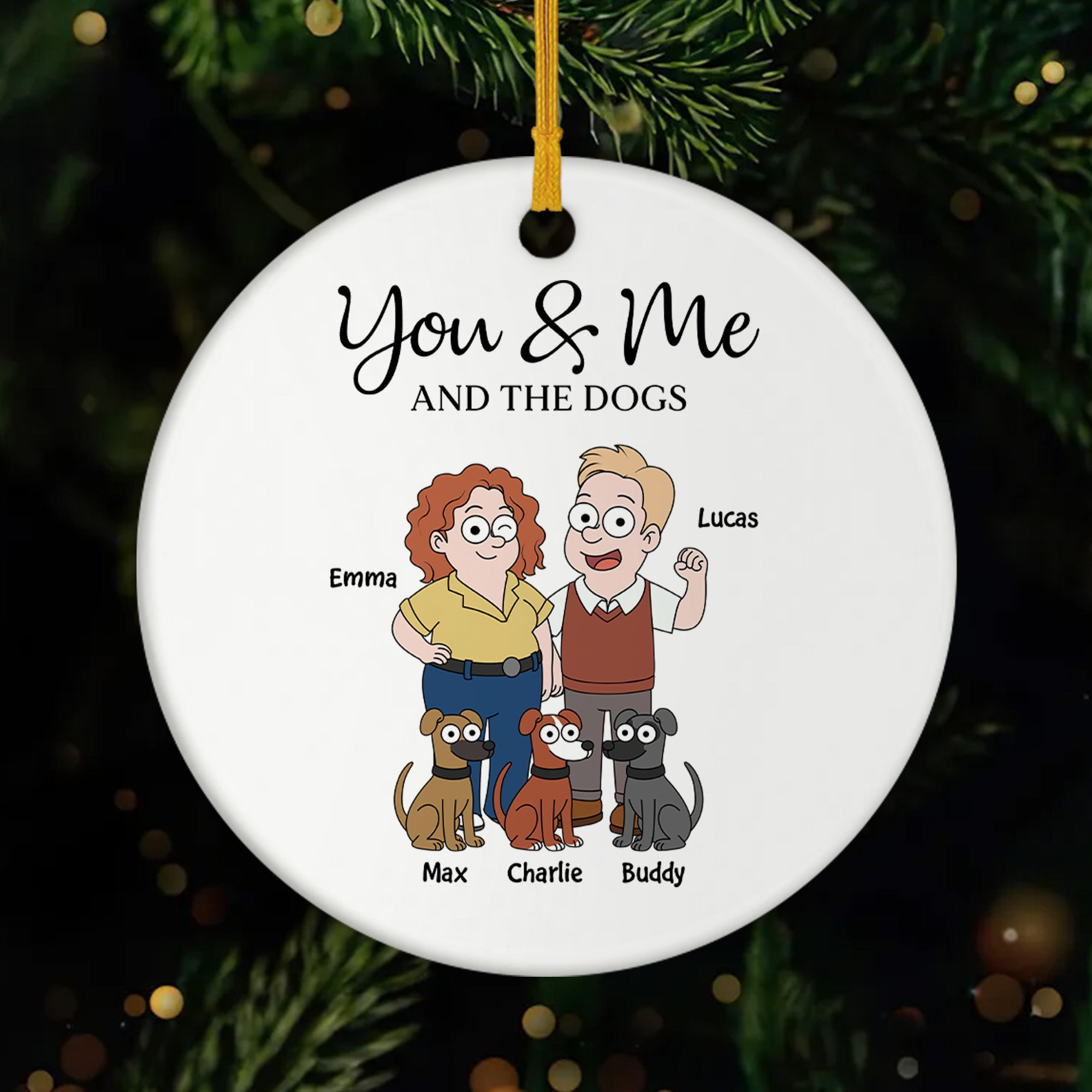 5854OUS1 personalized couple ceramic ornament you me and the dogs 5854OKQ7C