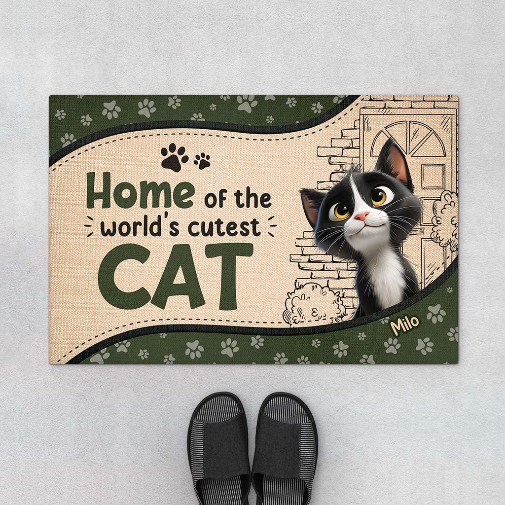 5872DUS1 home of the worlds cutest cat doormat_ custom cat lover gifts 5872D8LZD