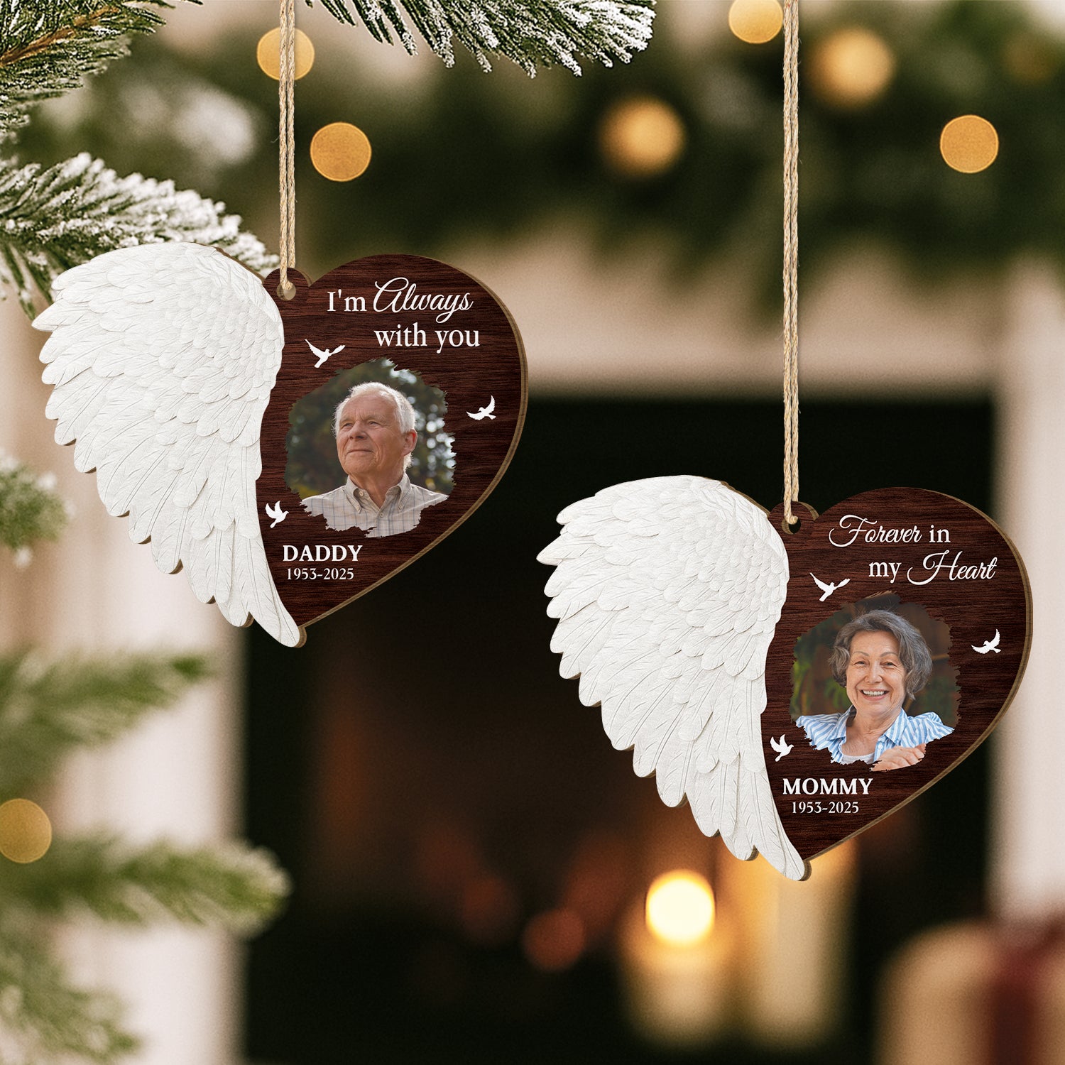 5920OUS2 custom 1 layered wooden ornament xmas memorial photo gifts for loss of dad 5920O8TCB
