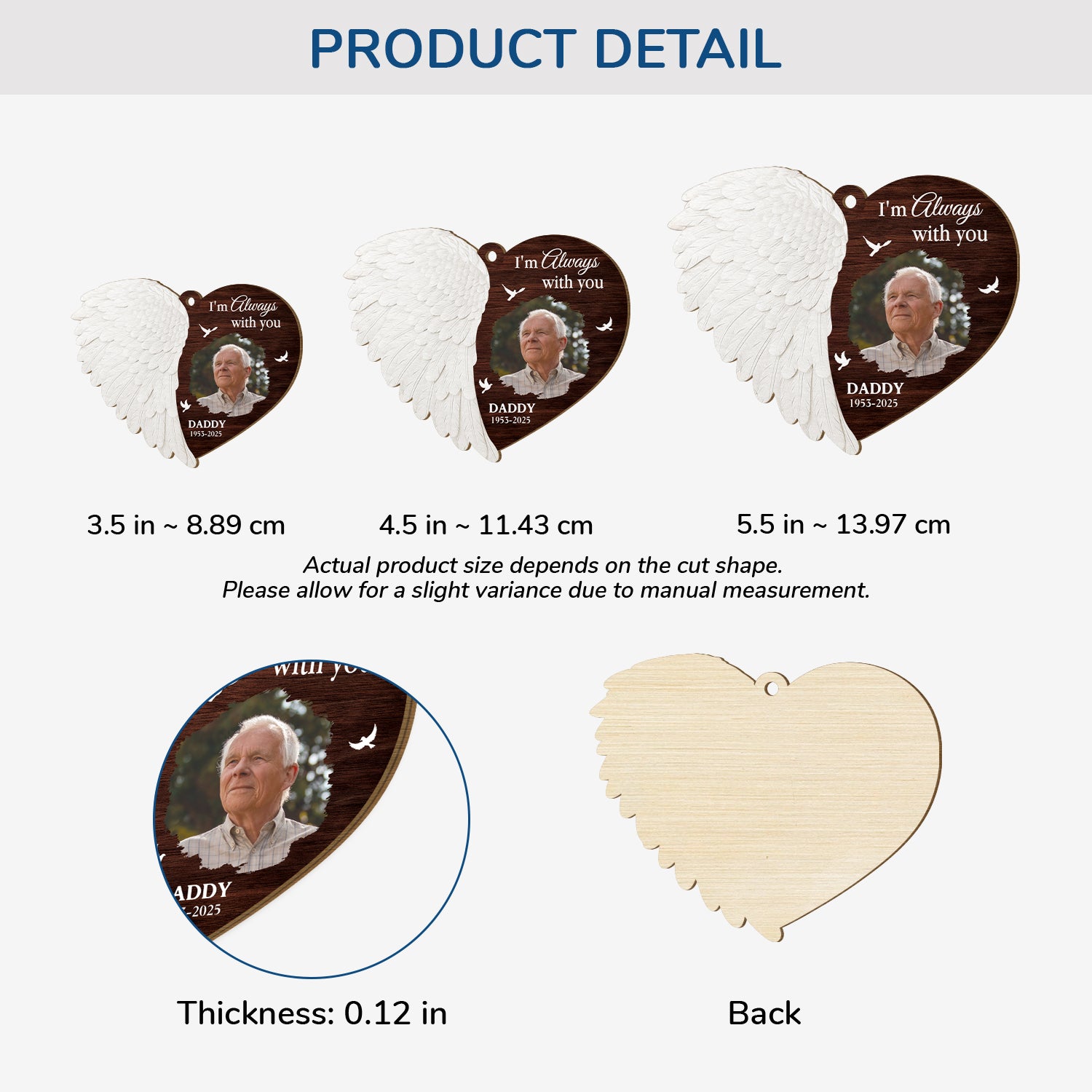 5920OUS3 custom 1 layered wooden ornament xmas memorial photo gifts for loss of dad 5920O8TCB