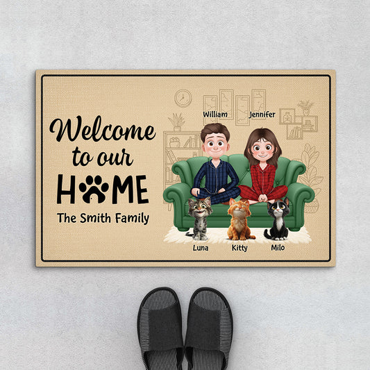5933DUS1 welcome to our home doormat custom gifts for couples with cats 5933D6HND