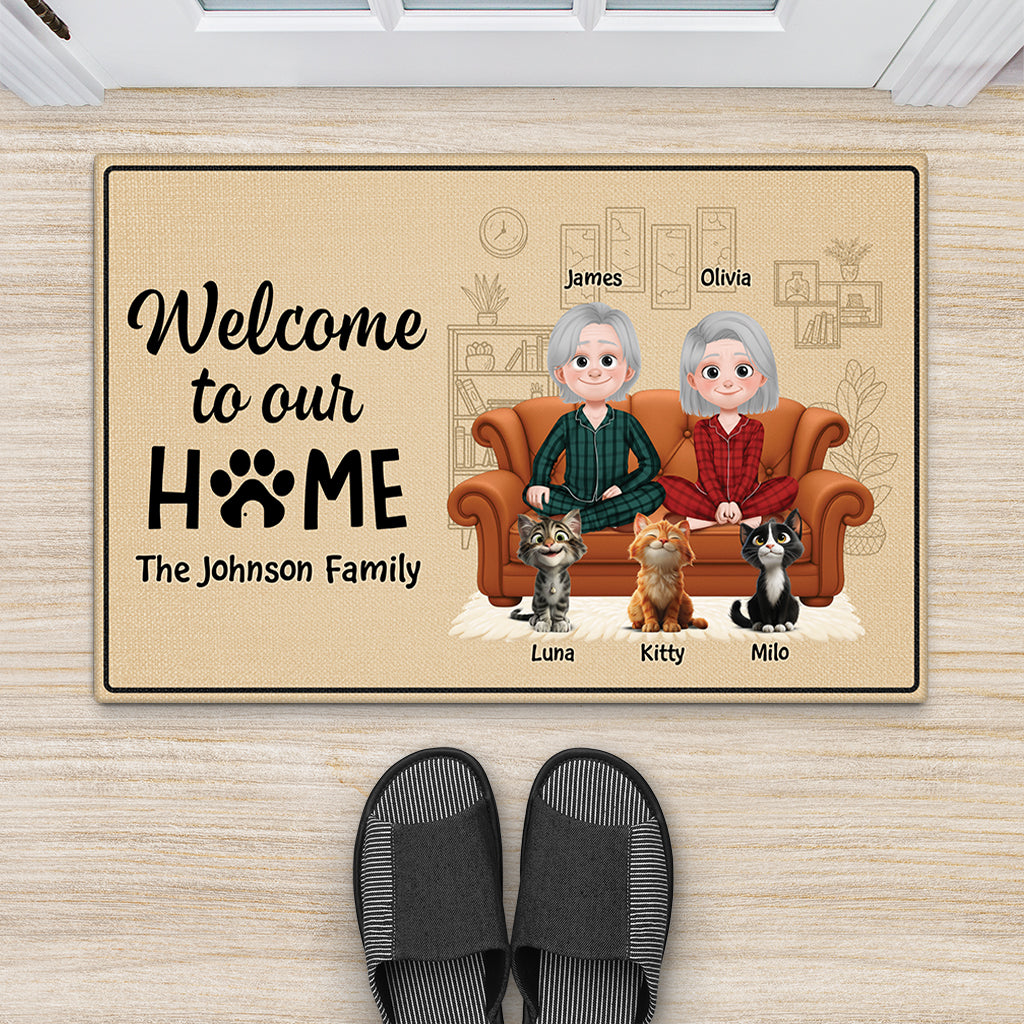 5933DUS2 welcome to our home doormat custom gifts for couples with cats 5933D6HND