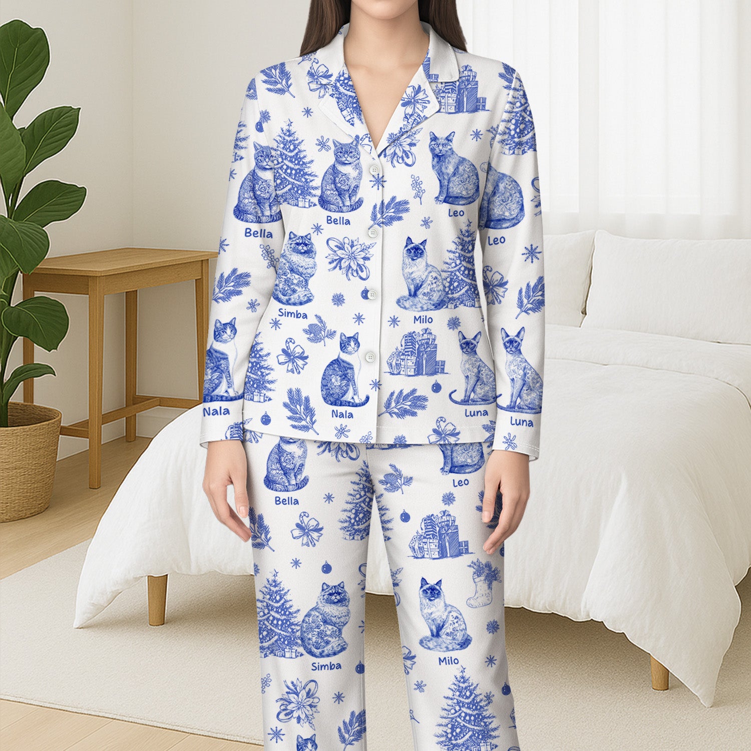 5938VUS3 blue toile cat pajamas personalized cat gifts for humans 5938V6ZMD