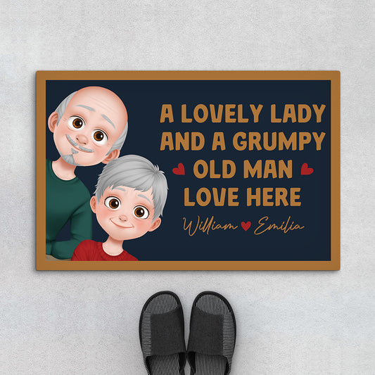 5957DUS1 a lovely lady and a grumpy old man doormat custom couple gifts 5957D8VNG
