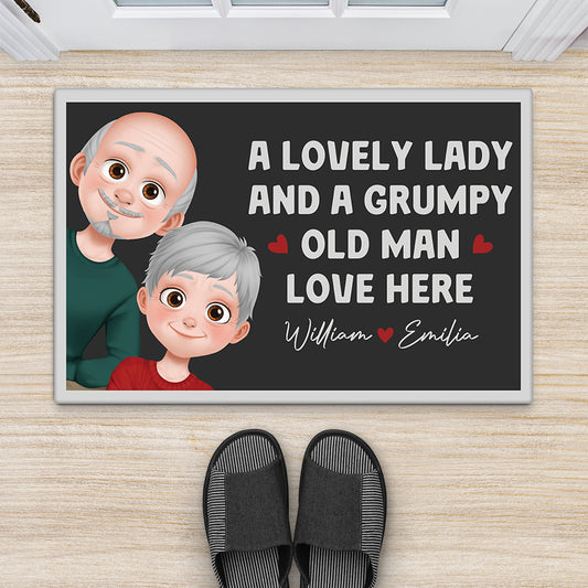 5957DUS2 a lovely lady and a grumpy old man doormat custom couple gifts 5957D8VNG