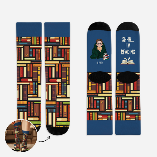 5959JUS1 shhh im reading socks custom gifts for a book lover 5959J8TNB