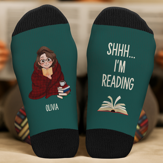 5959JUS2 shhh im reading socks custom gifts for a book lover 5959J8TNB