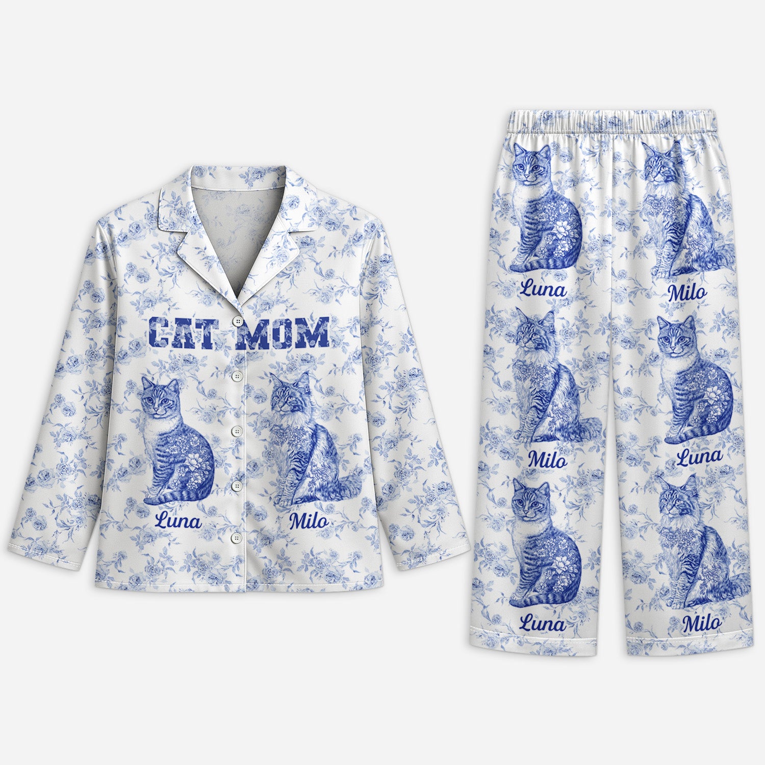 5970VUS1 blue toile cat pajamas personalized gifts for cat lovers 5970VKMTD