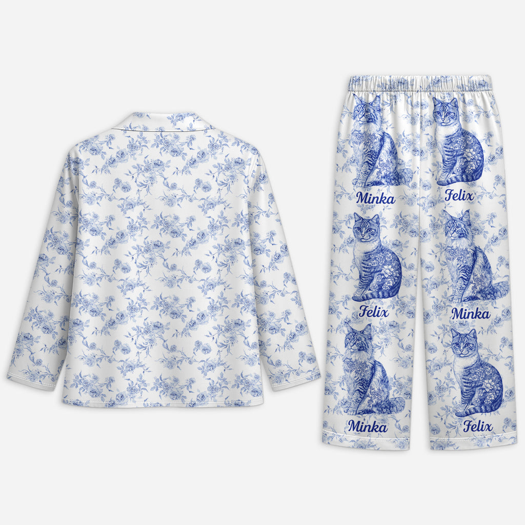 5970VUS2 blue toile cat pajamas personalized gifts for cat lovers 5970VKMTD