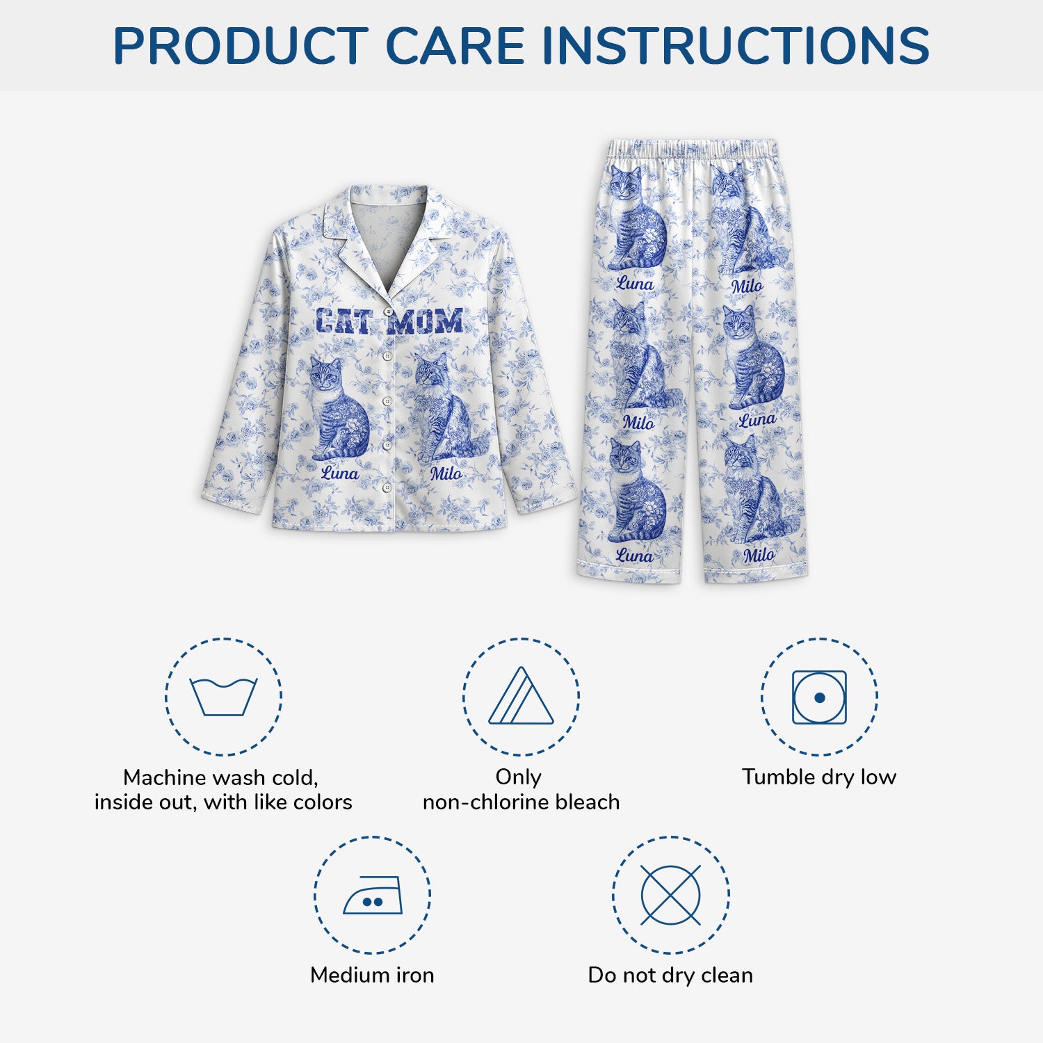 5970VUS4 blue toile cat pajamas personalized gifts for cat lovers 5970VKMTD