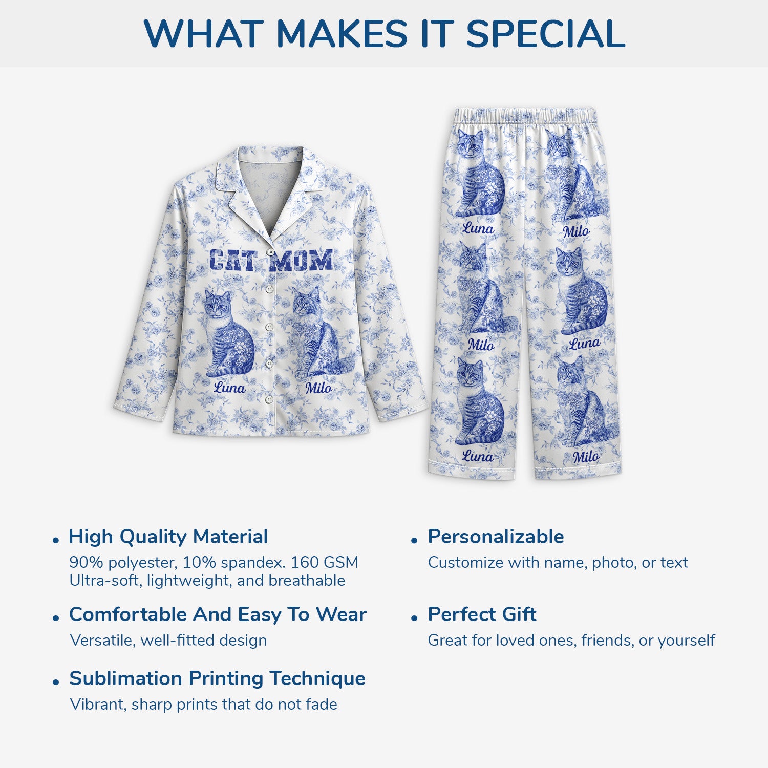 5970VUS5 blue toile cat pajamas personalized gifts for cat lovers 5970VKMTD