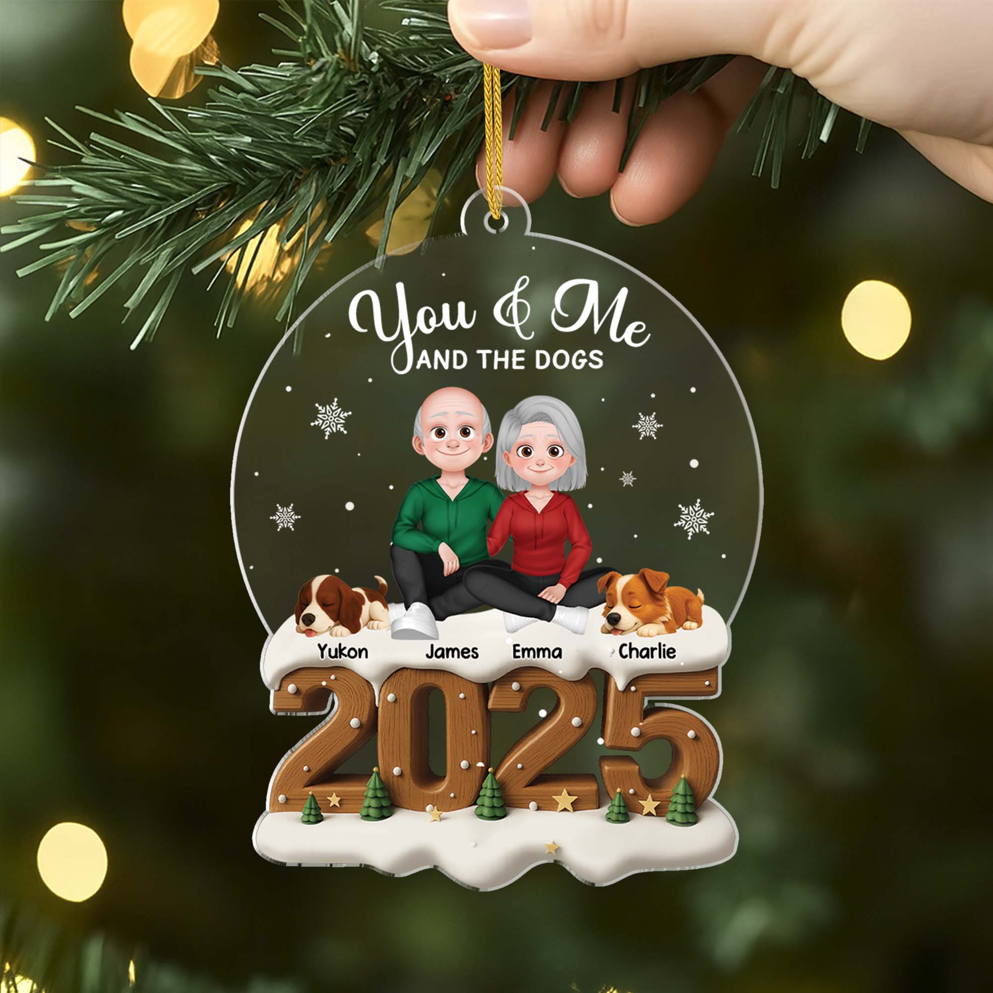 5979OUS2 3d printing effect acrylic couple with dog ornament custom xmas gifts 5979O8MTC