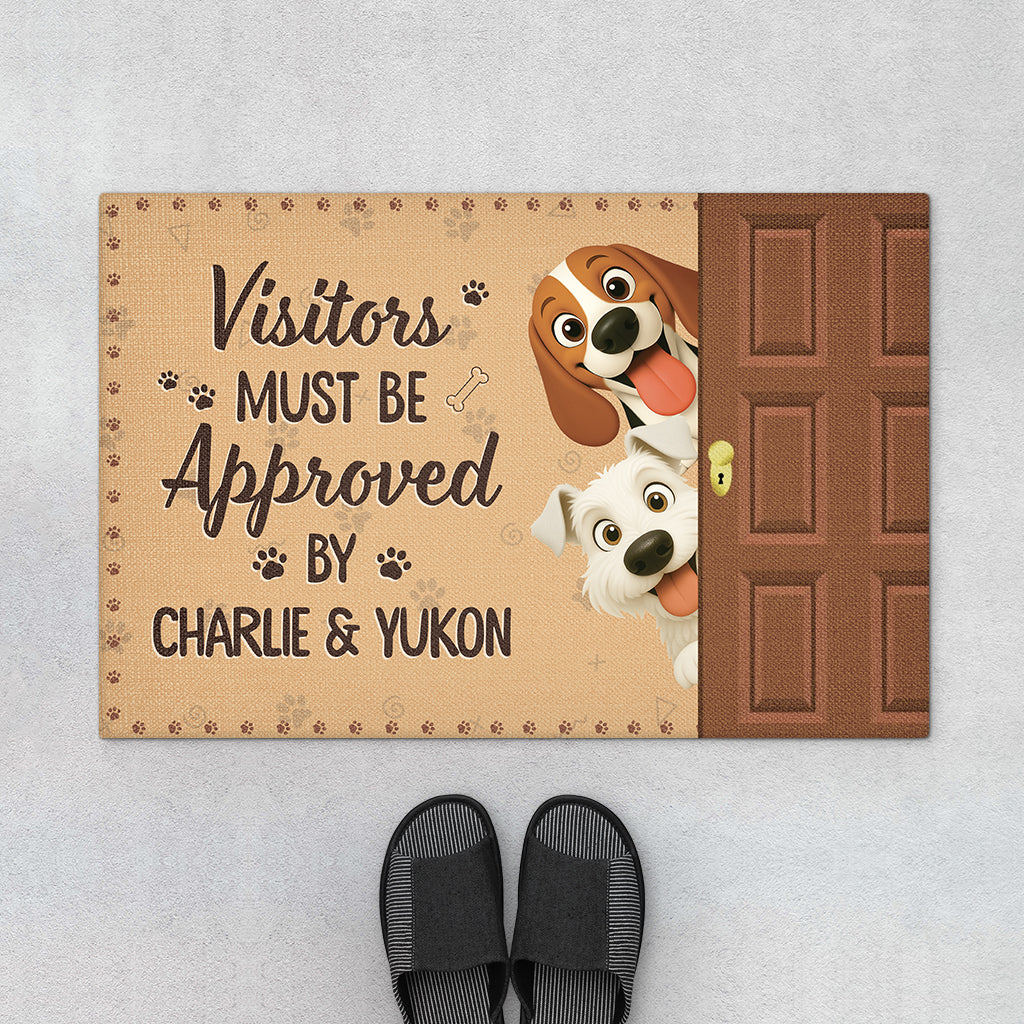 5983DUS1 personalized dog doormat visitors must be approved by the dog 5983DTTCC_2fe10ab0 5a4a 4ee8 a2f9 56adfd1e638b