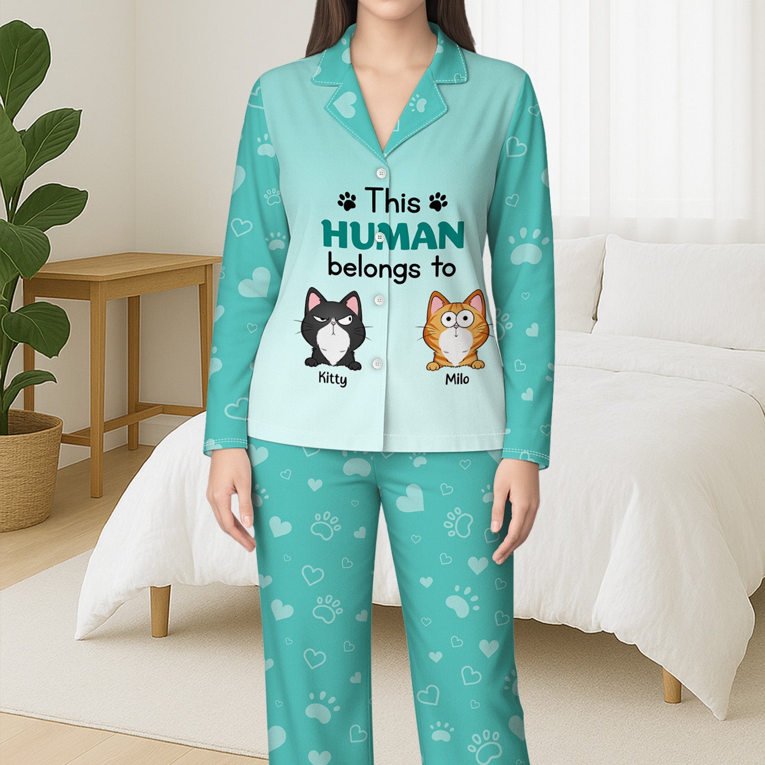 6015VUS3 this human belongs to pajamas customized gifts for cat lovers 6015V3XCD