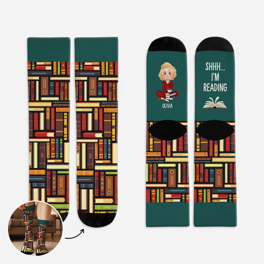 6030JUS1 custom shhh im reading socks gifts for a book lover 6030J6Q5A