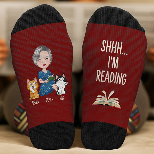 6034JUS2 shhh im reading socks personalized gifts for cat lovers 6034J8LND