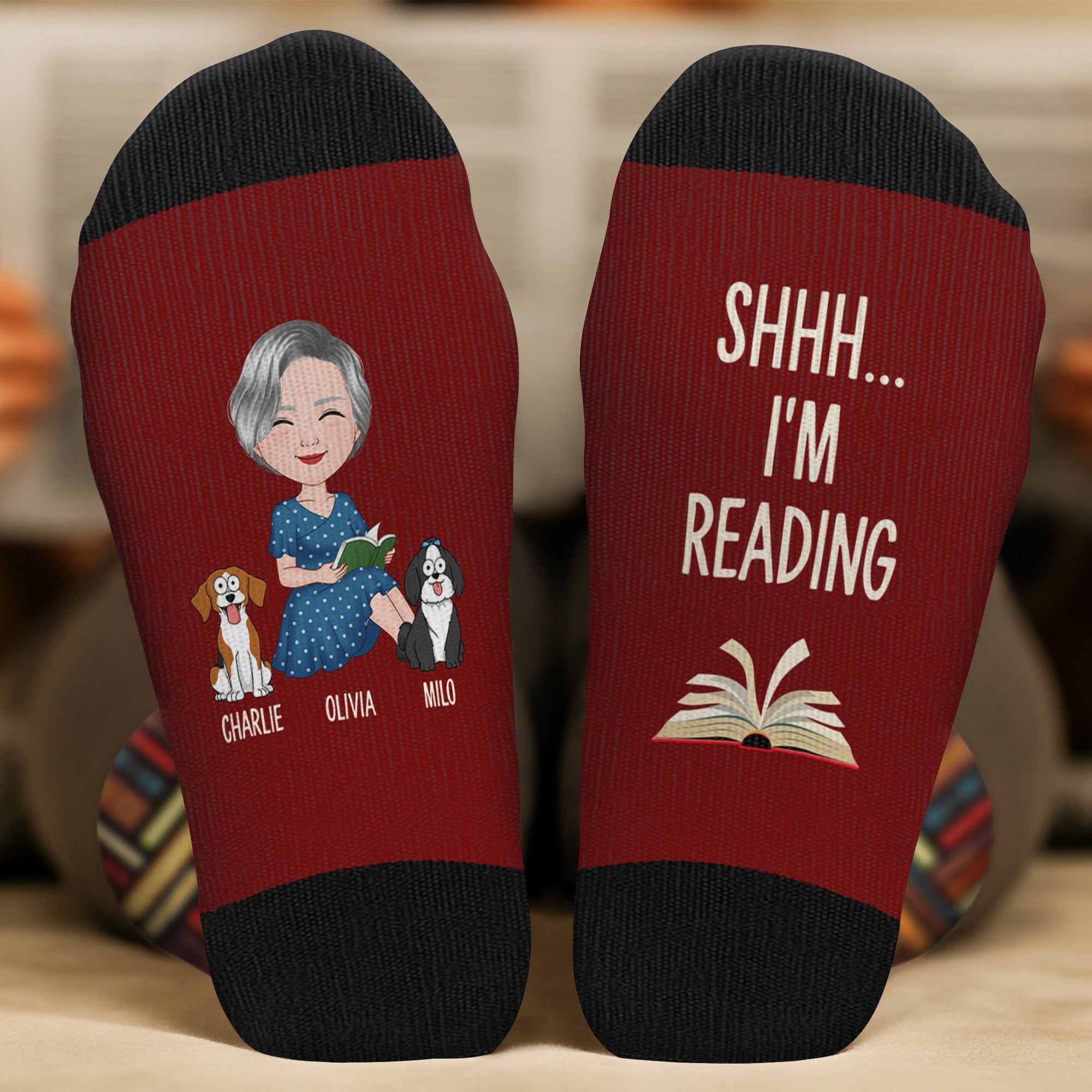 6034JUS2 shhh im reading socks personalized gifts for dog lovers 6034J8LNC
