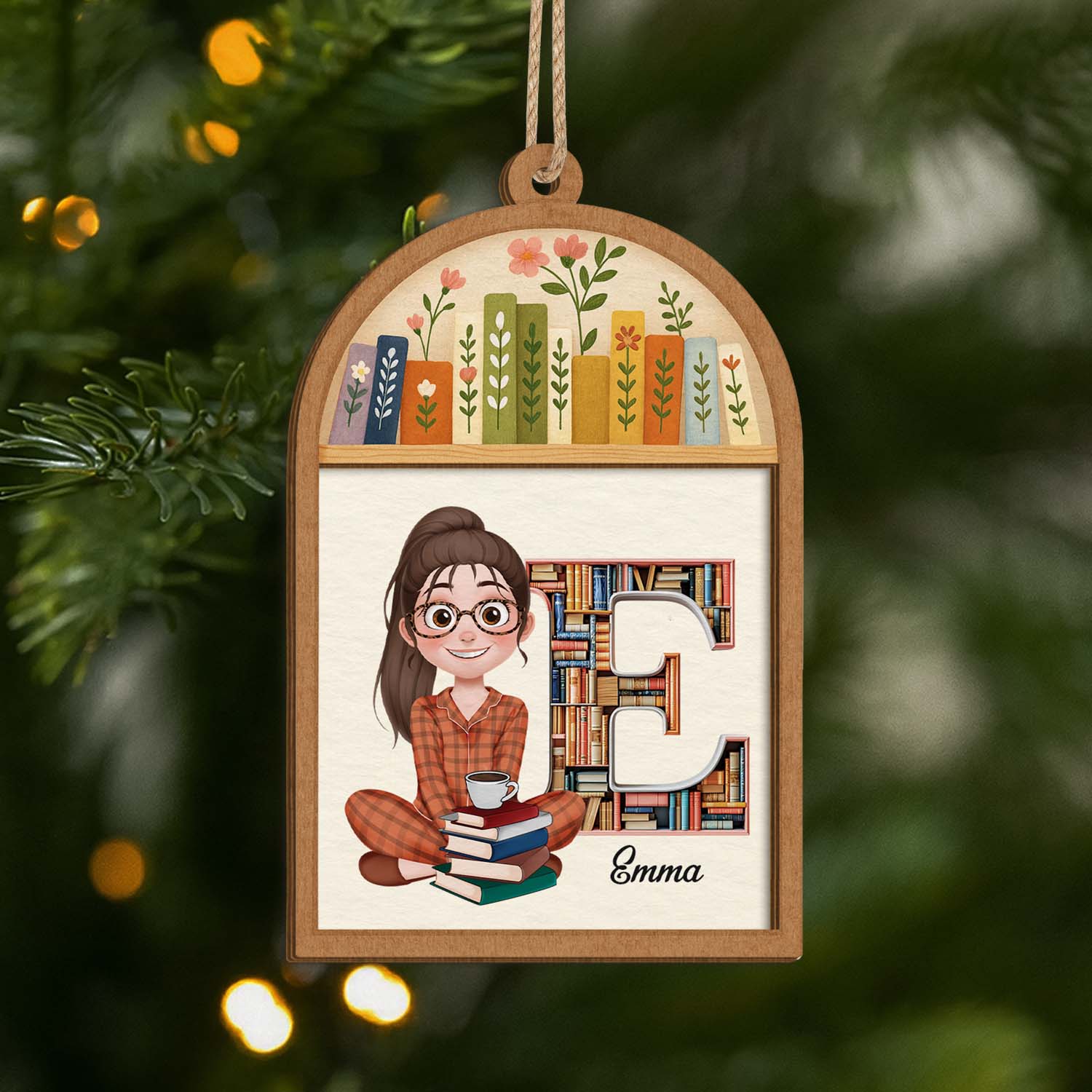 6042OUS1 custom 2 layered wooden ornaments book lover gifts for her him 6042O6Q5A