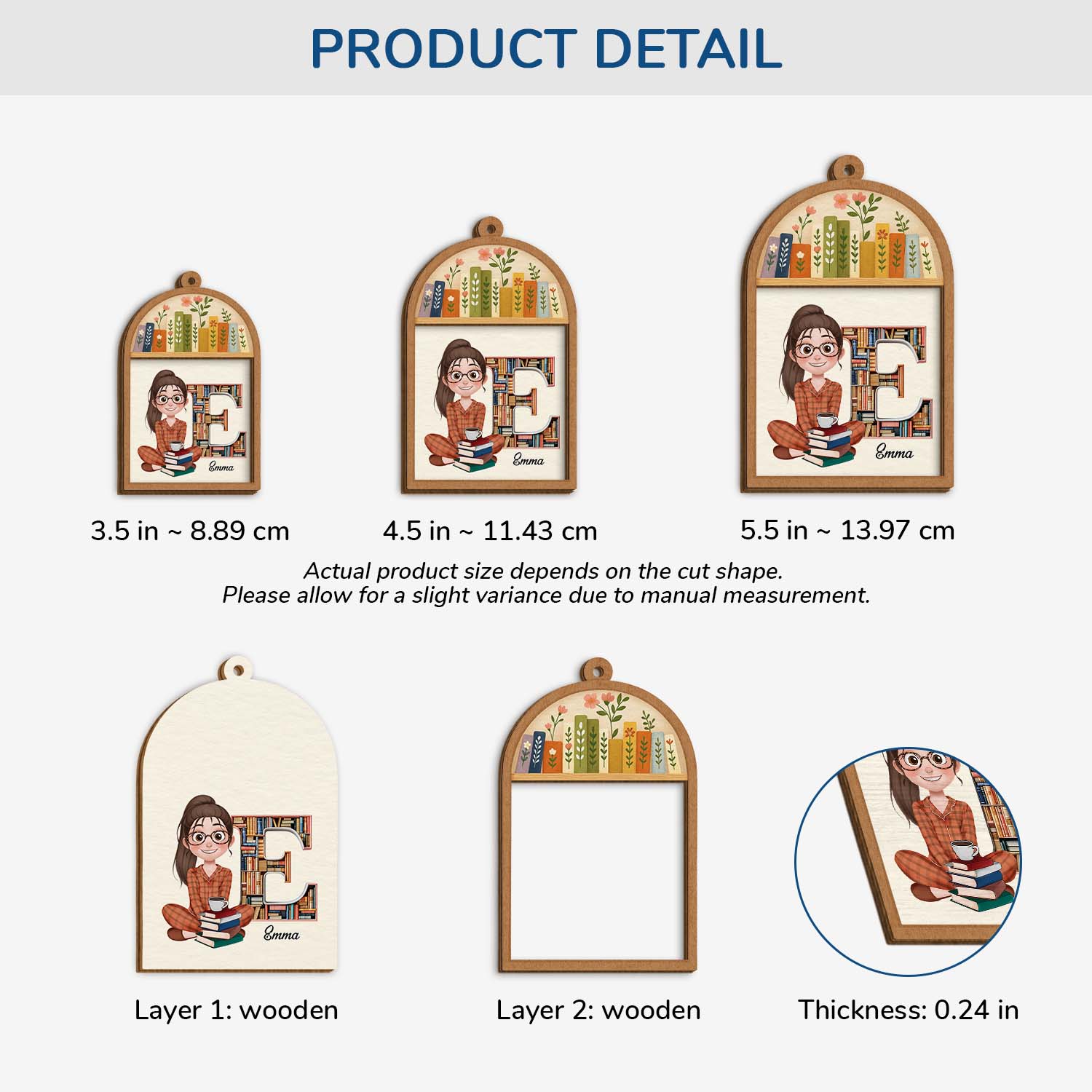 6042OUS3 custom 2 layered wooden ornaments book lover gifts for her him 6042O6Q5A