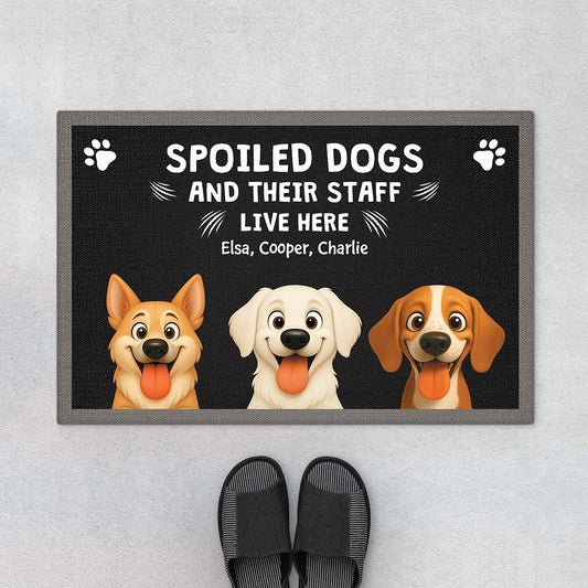 6047DUS1 funny spoiled dogs live here doormat custom gifts for dog lovers 6047DTL5C