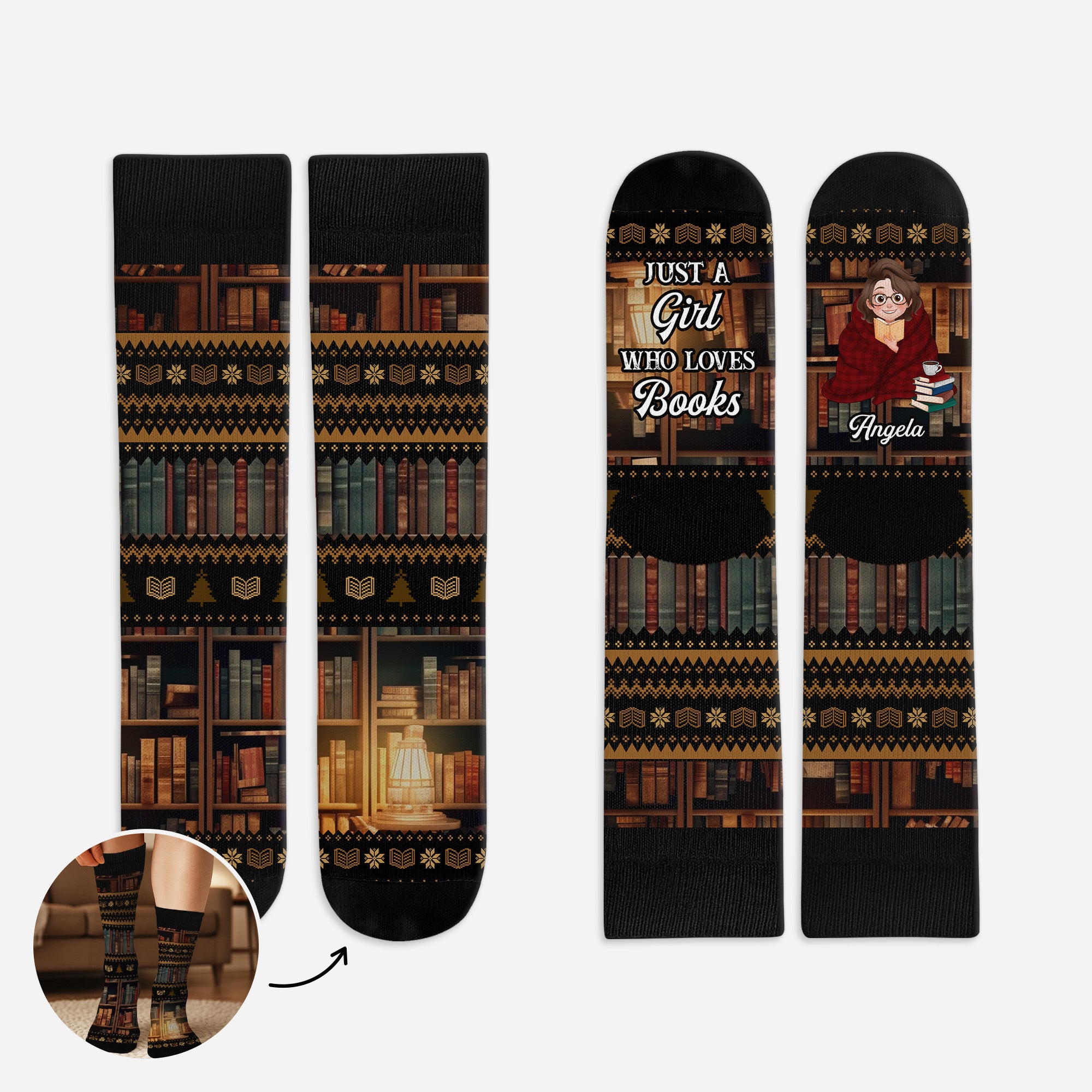 6051JUS1 just a girl who loves books socks personalized book lover gifts 6051JKVTA