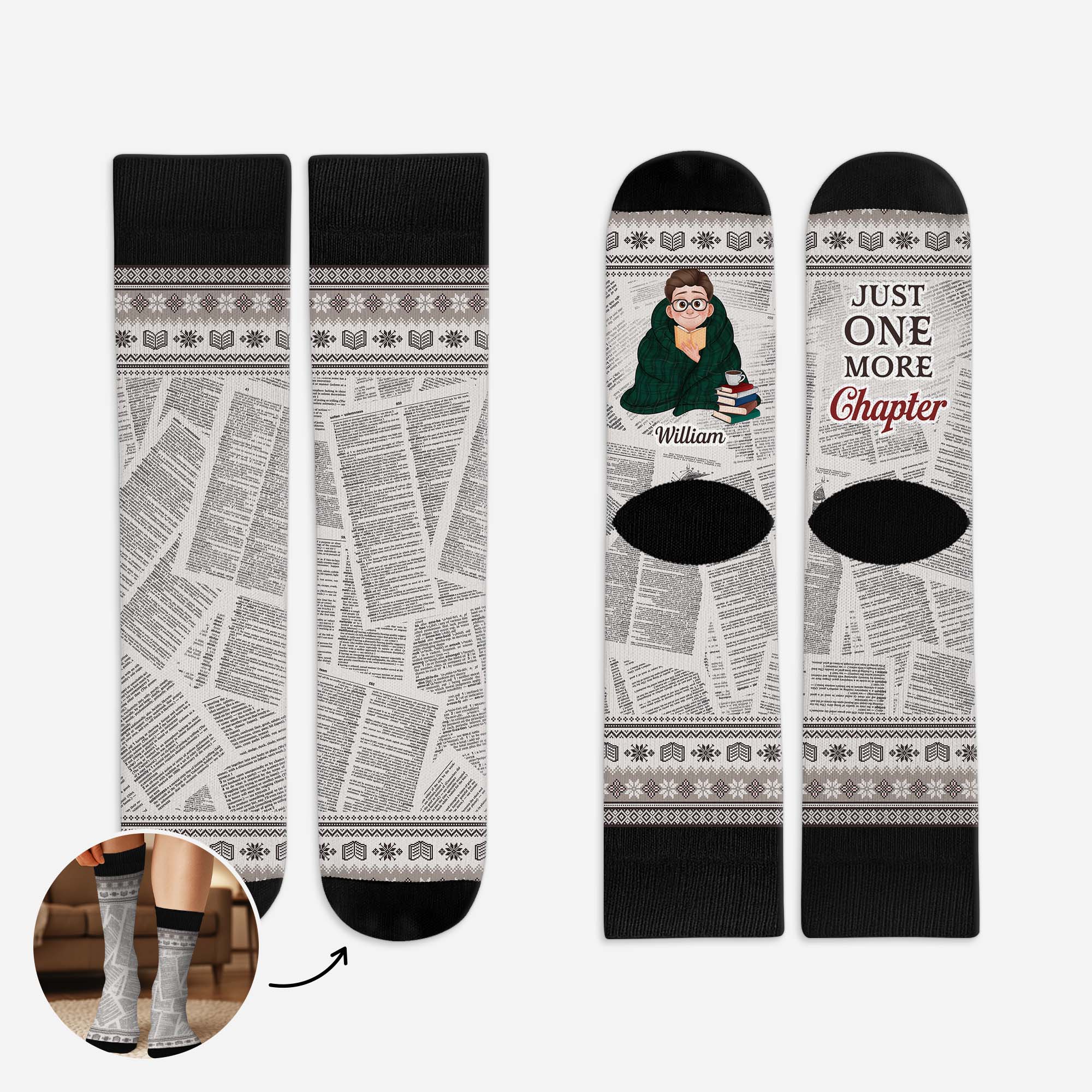 6052JUS1 just one more chapter socks personalized gifts for book lovers 6052JKTMB