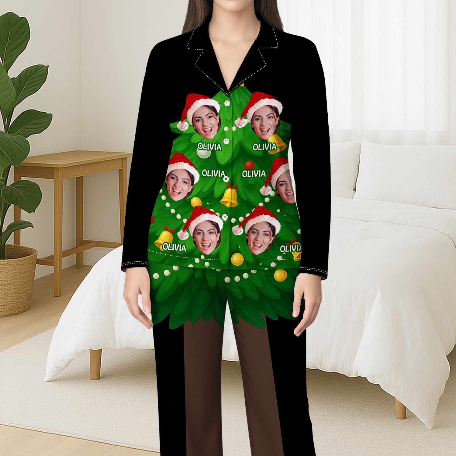 6054VUS3 christmas tree pajamas with faces custom christmas for him her 6054VKHNB