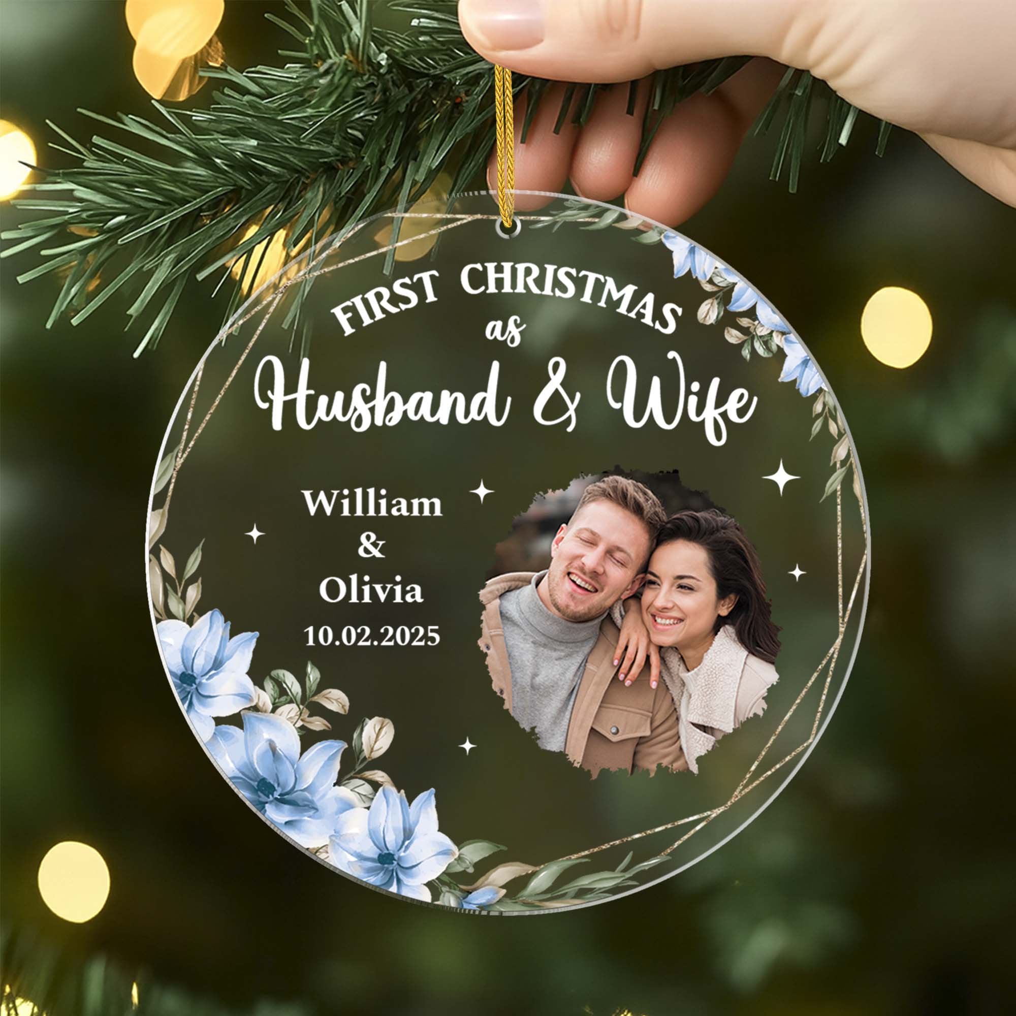 6066OUS2 acrylic first christmas married ornament personalized photo gifts for couples 6066OKT5G