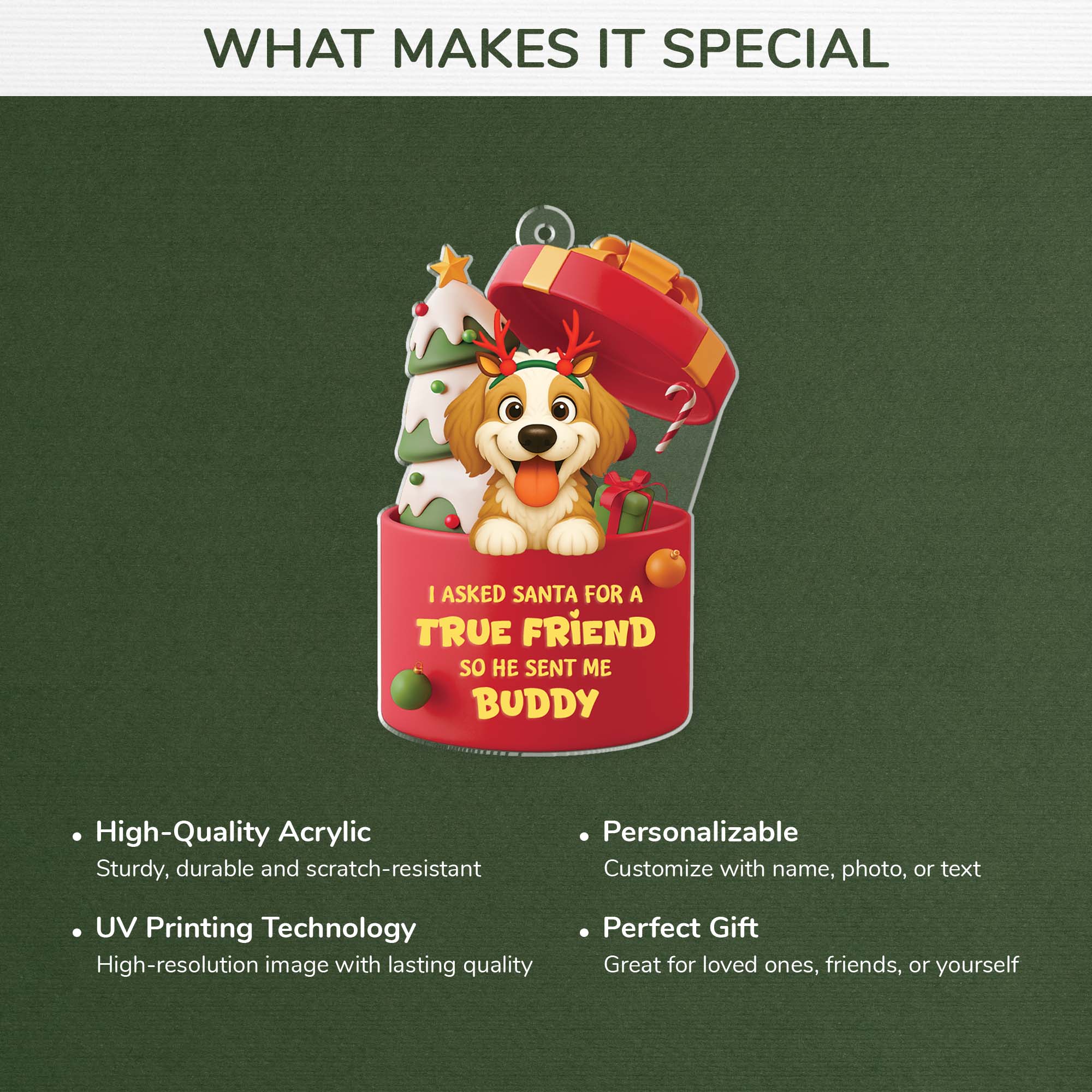 6098OUS4 3d printing effect personalized dog christmas ornaments acrylic  6098OKLAC