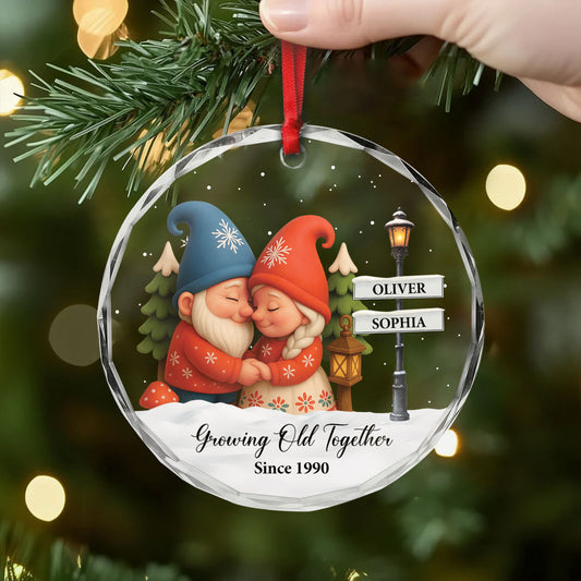 6104OUS2 glass christmas gnome ornament personalized gift for couples 6104o8v5g