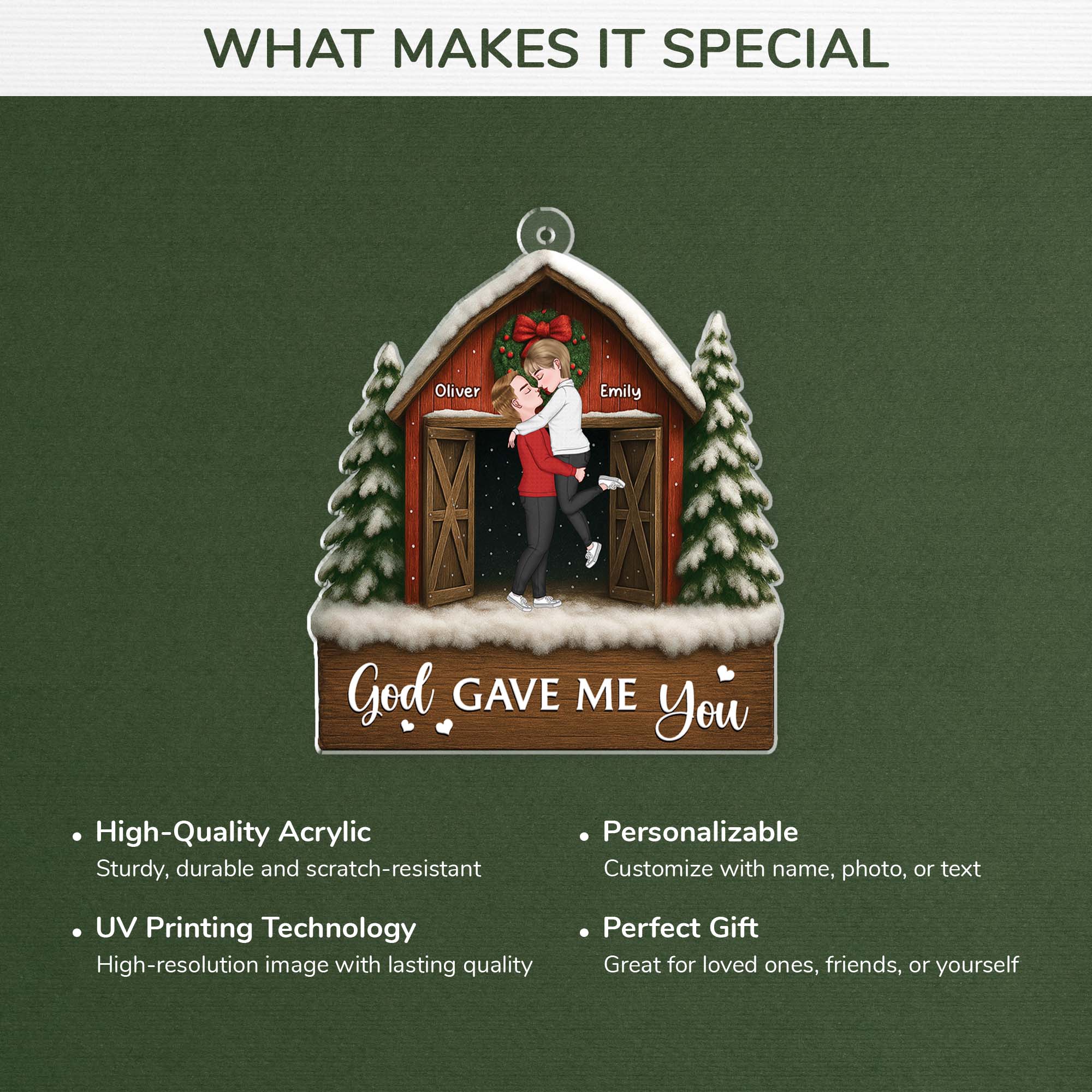 6105OUS4 3d printing effect custom acrylic christmas ornaments gifts for couples 6105OKQMG