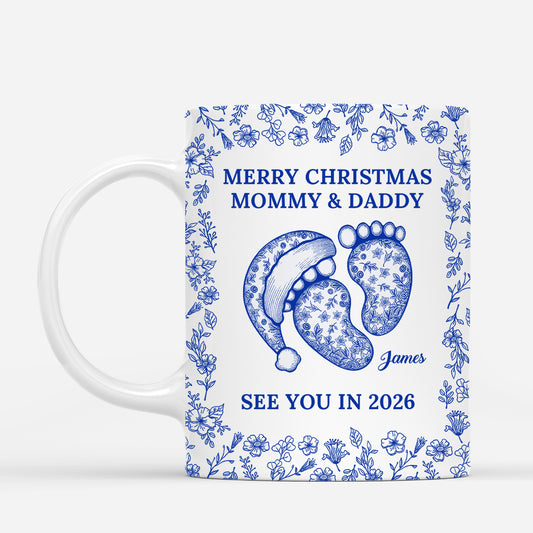 6108MUS1 blue toile merry christmas mug personalized parents to be gifts 6108M8LNA